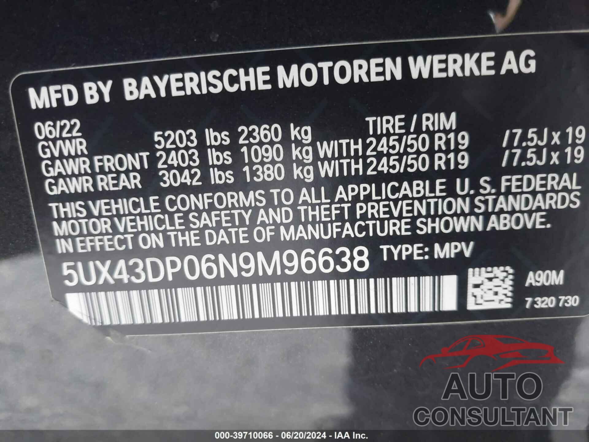 BMW X3 2022 - 5UX43DP06N9M96638