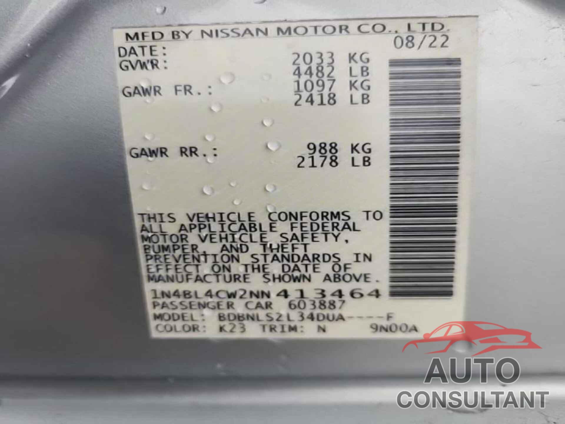 NISSAN ALTIMA 2022 - 1N4BL4CW2NN413464