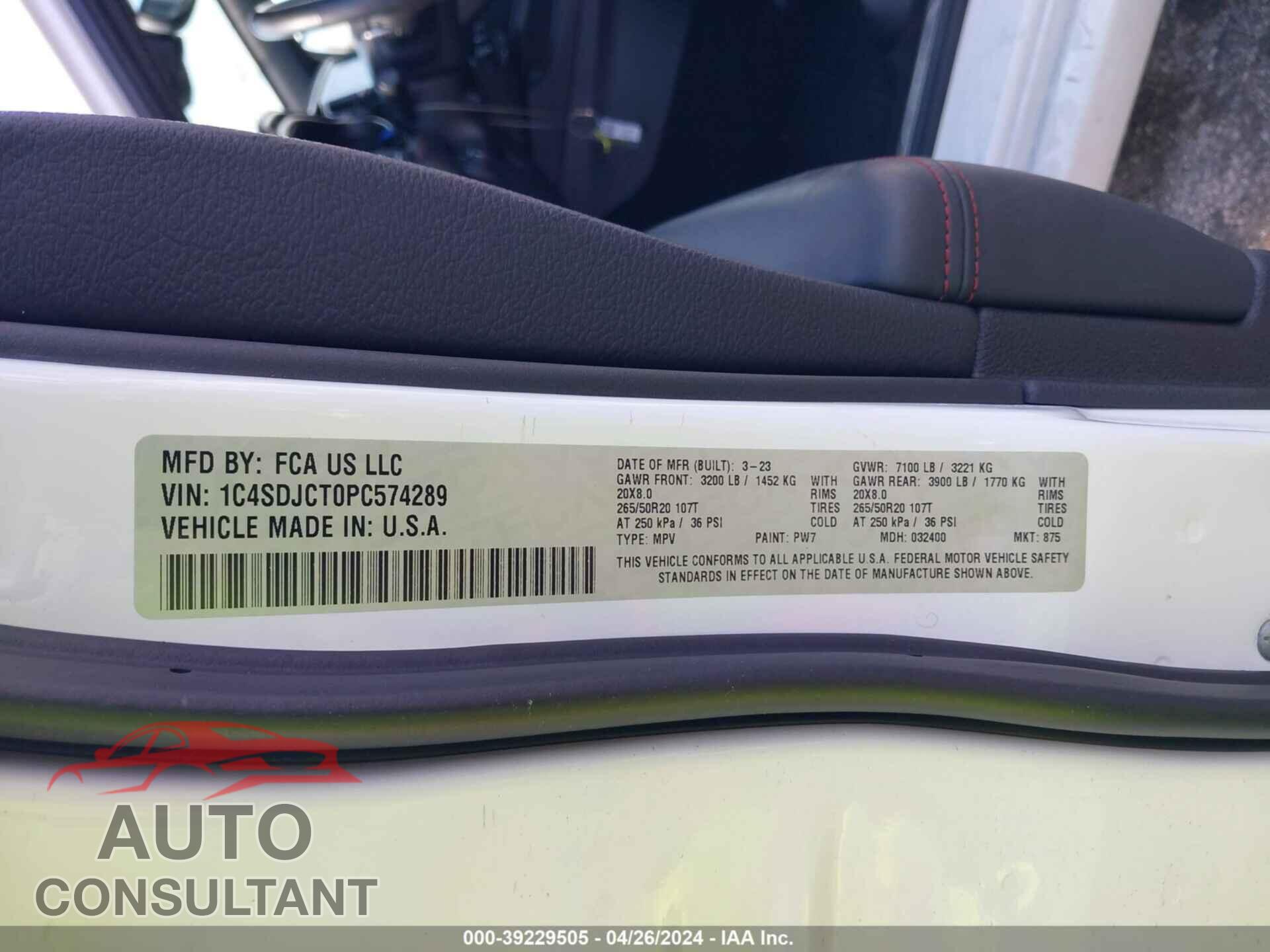 DODGE DURANGO 2023 - 1C4SDJCT0PC574289