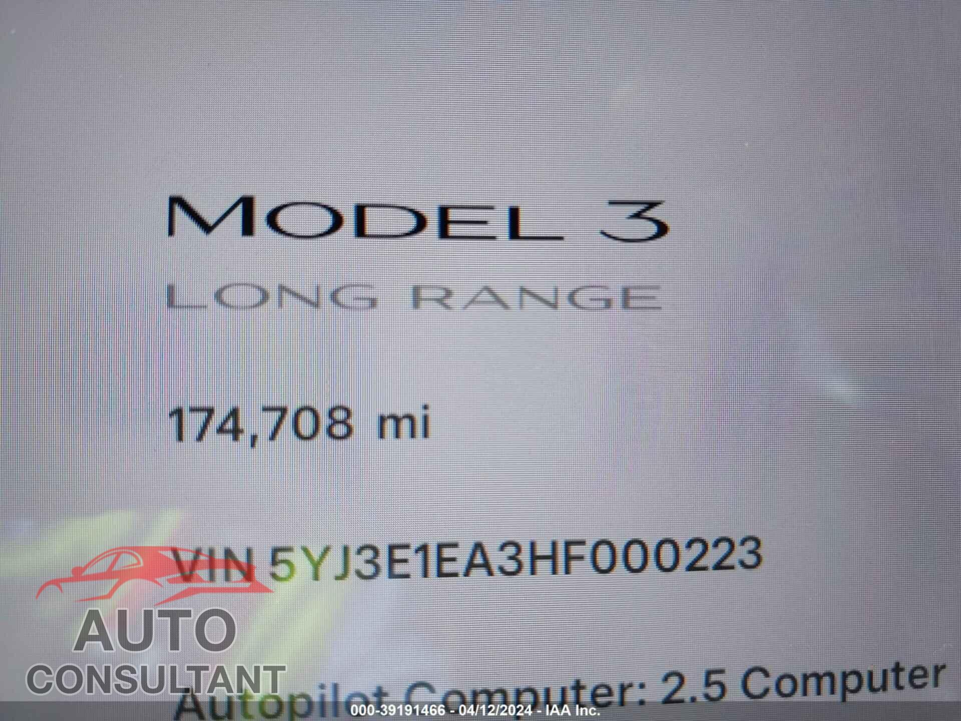 TESLA MODEL 3 2017 - 5YJ3E1EA3HF000223