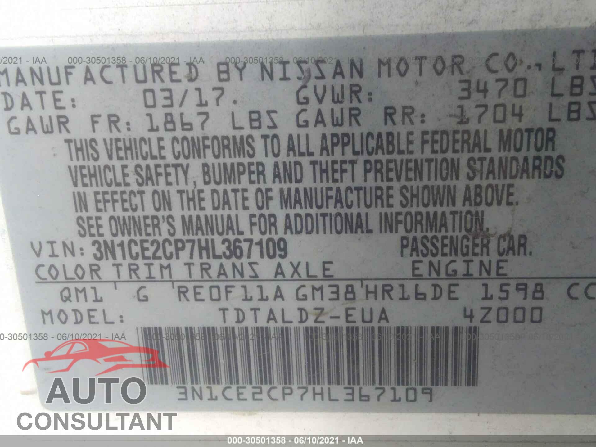 NISSAN VERSA NOTE 2017 - 3N1CE2CP7HL367109