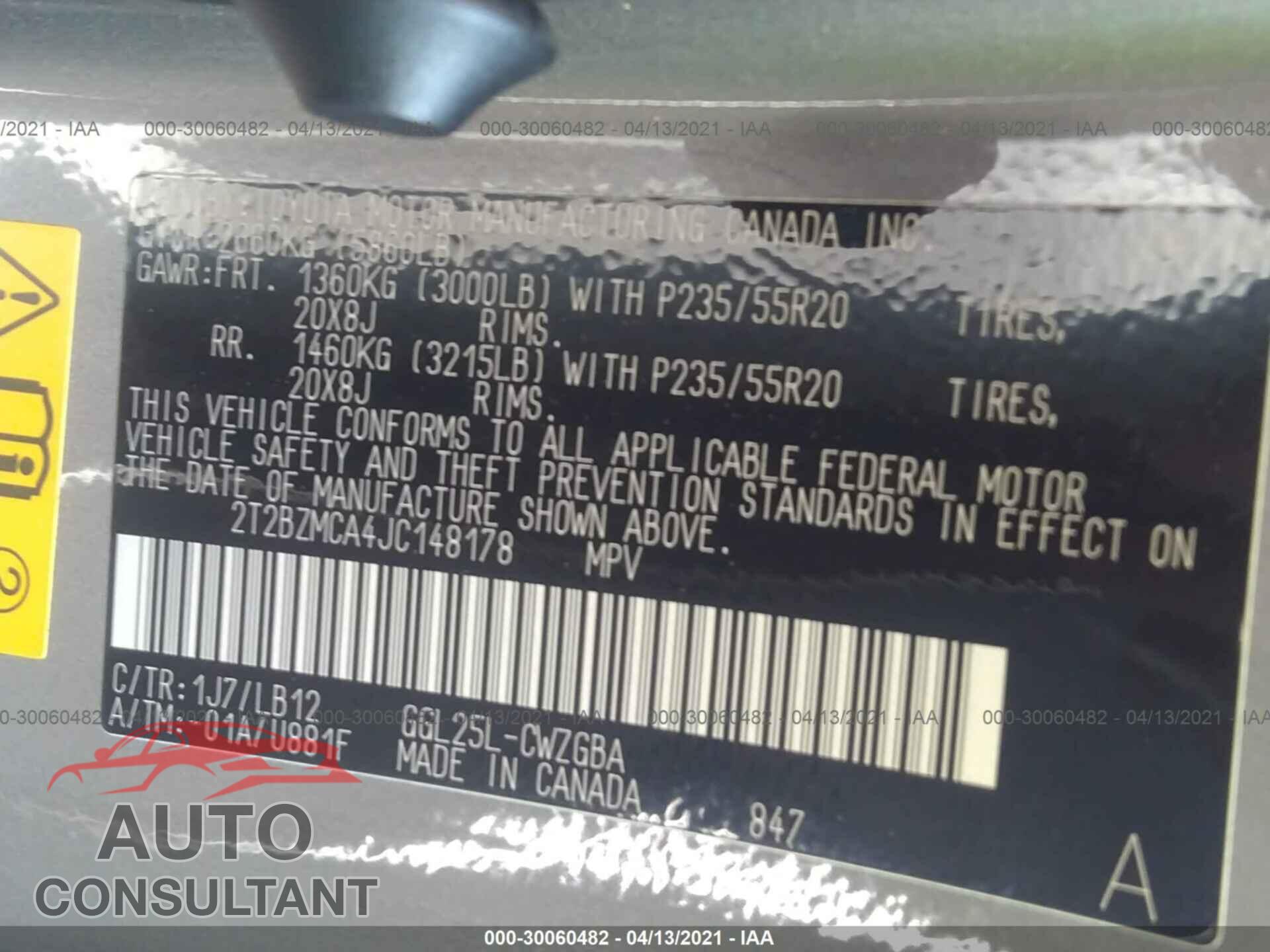 LEXUS RX 2018 - 2T2BZMCA4JC148178
