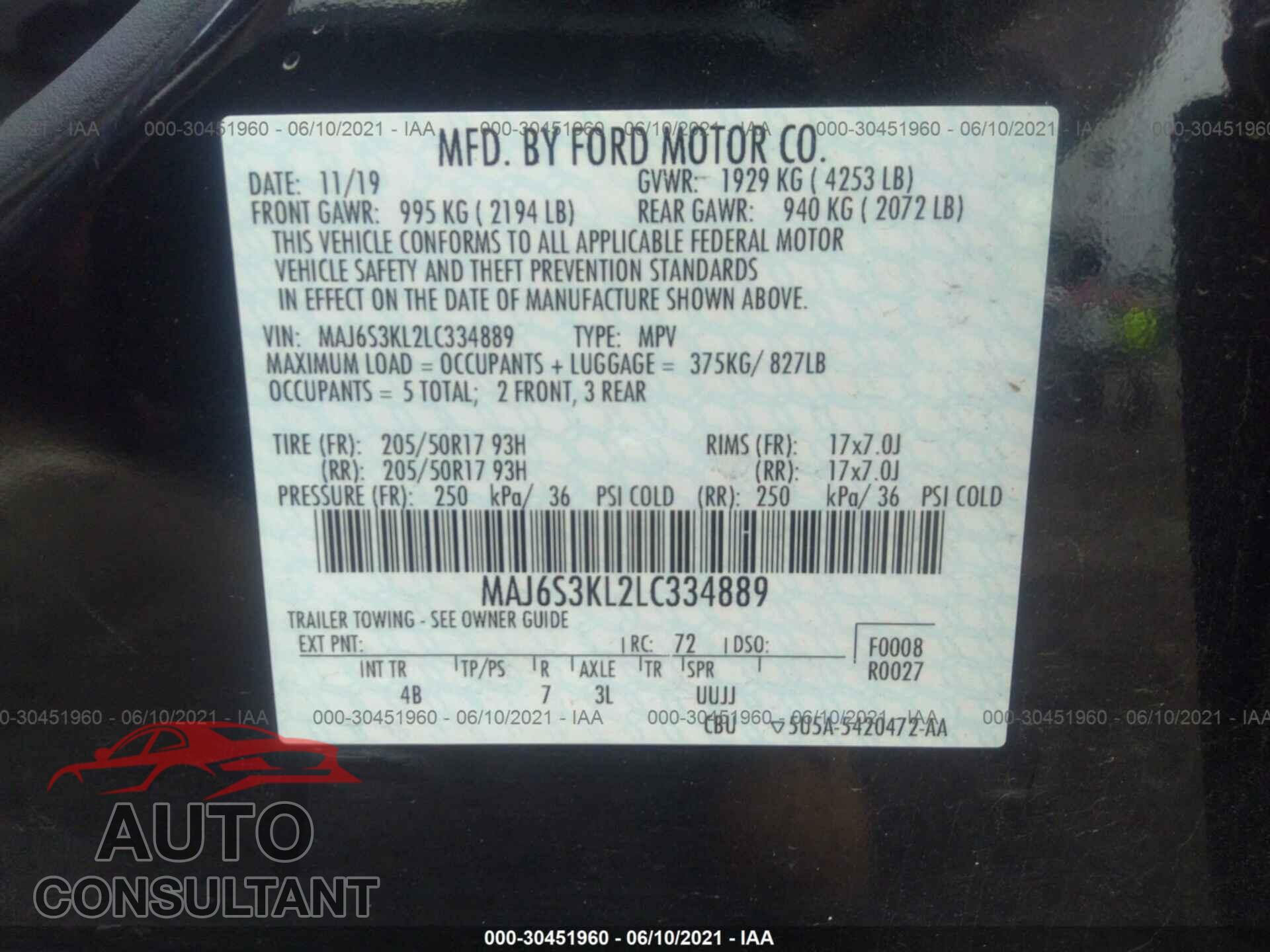 FORD ECOSPORT 2020 - MAJ6S3KL2LC334889