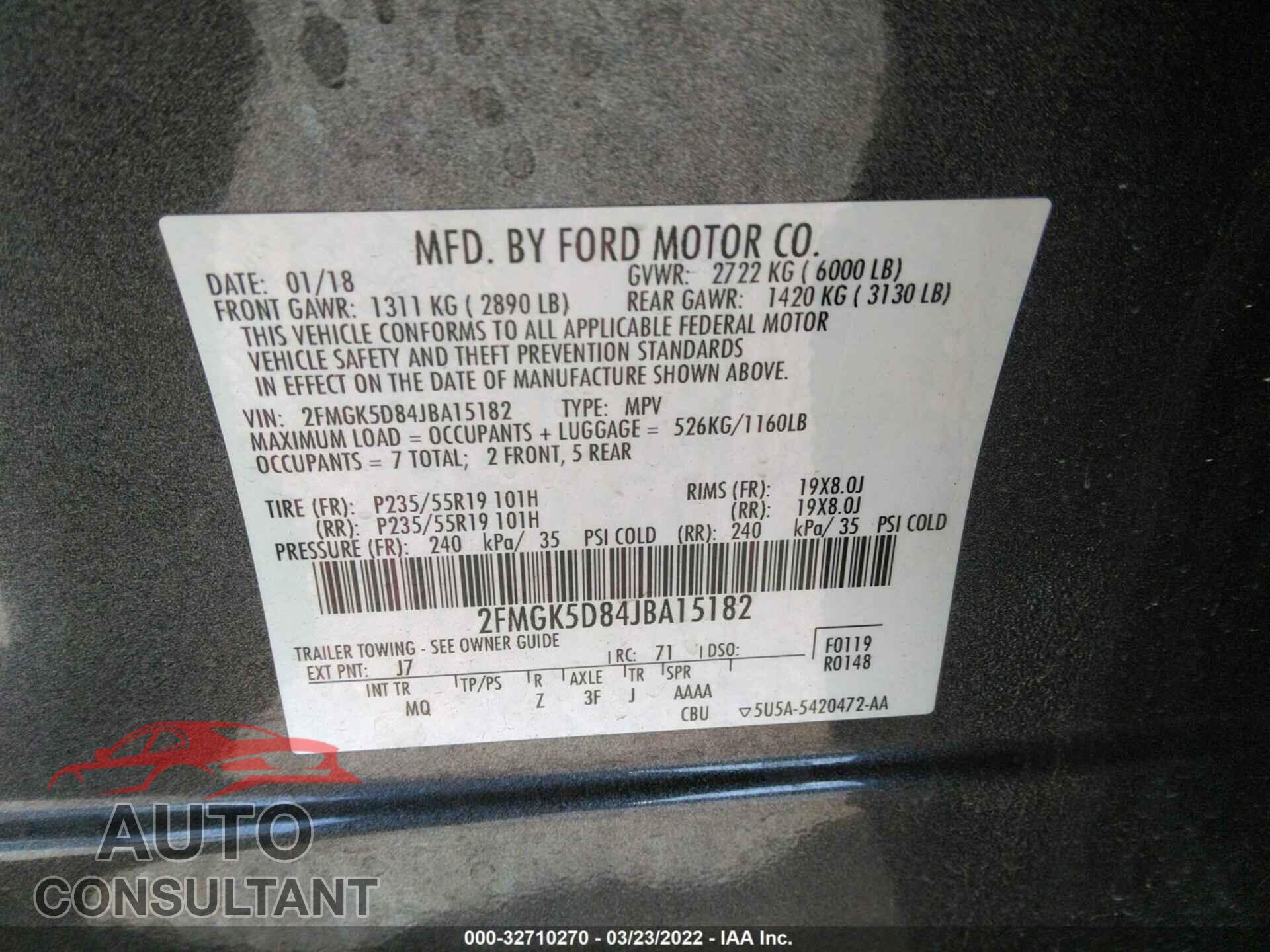 FORD FLEX 2018 - 2FMGK5D84JBA15182