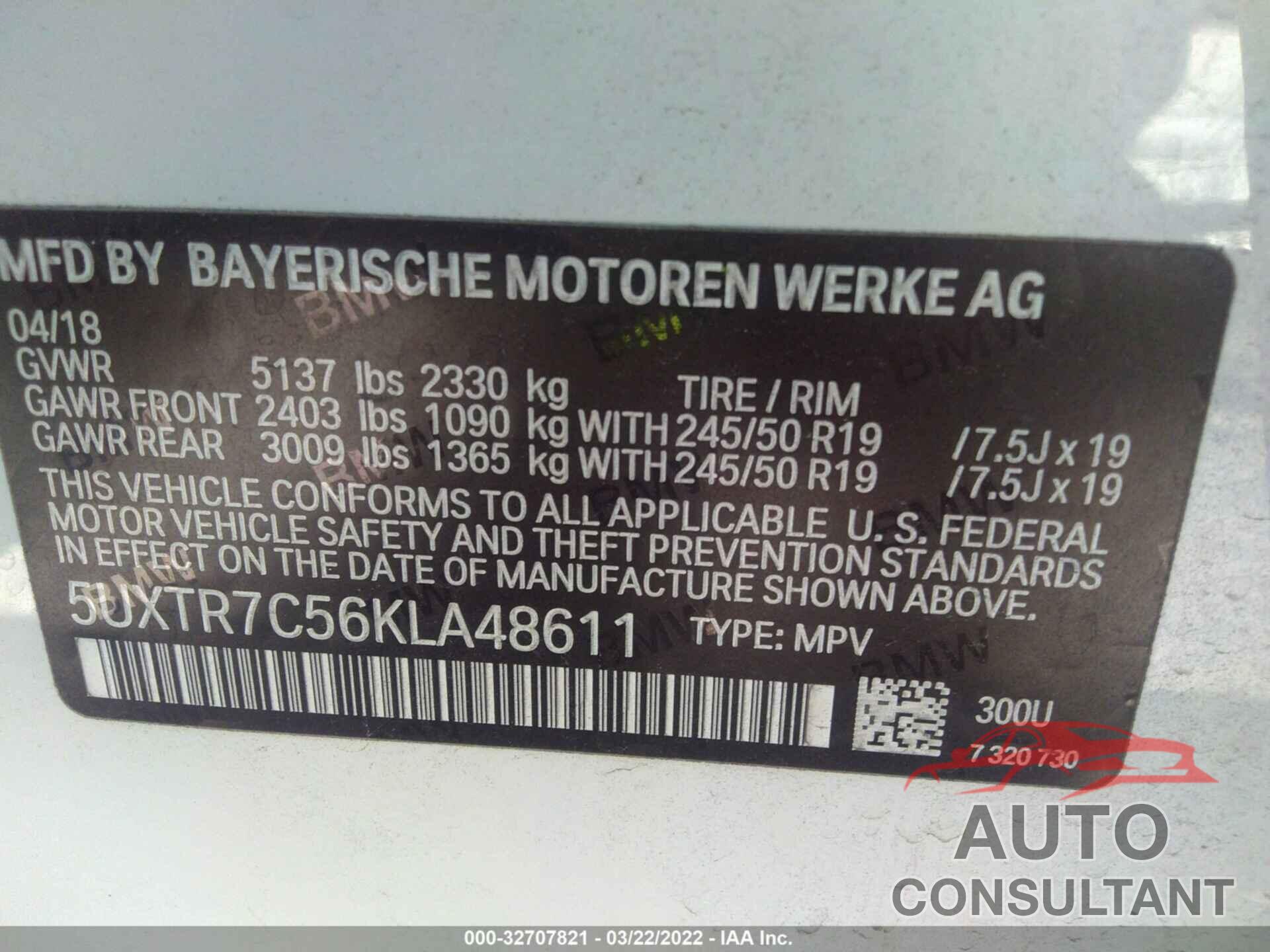 BMW X3 2019 - 5UXTR7C56KLA48611
