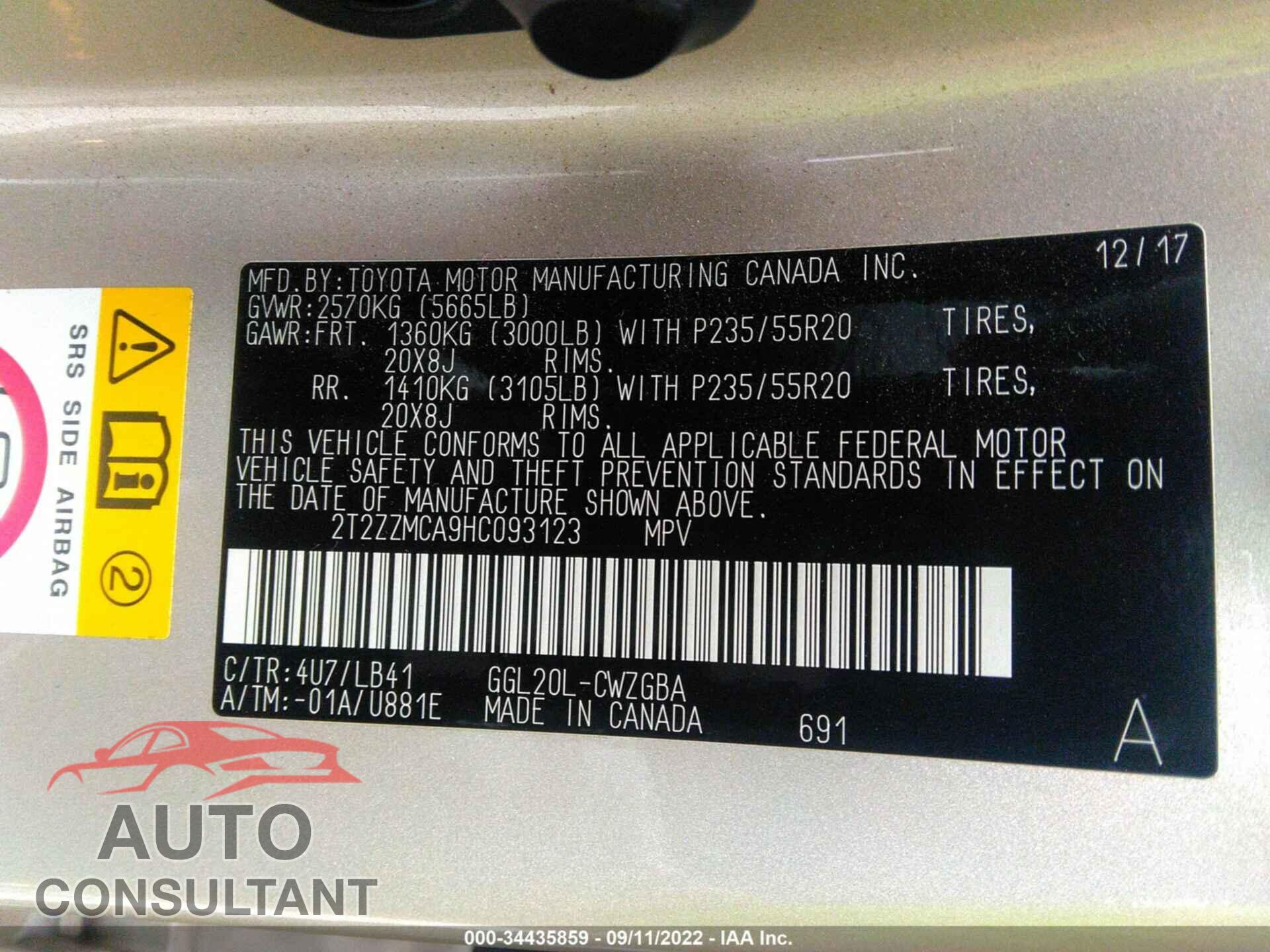 LEXUS RX 2017 - 2T2ZZMCA9HC093123