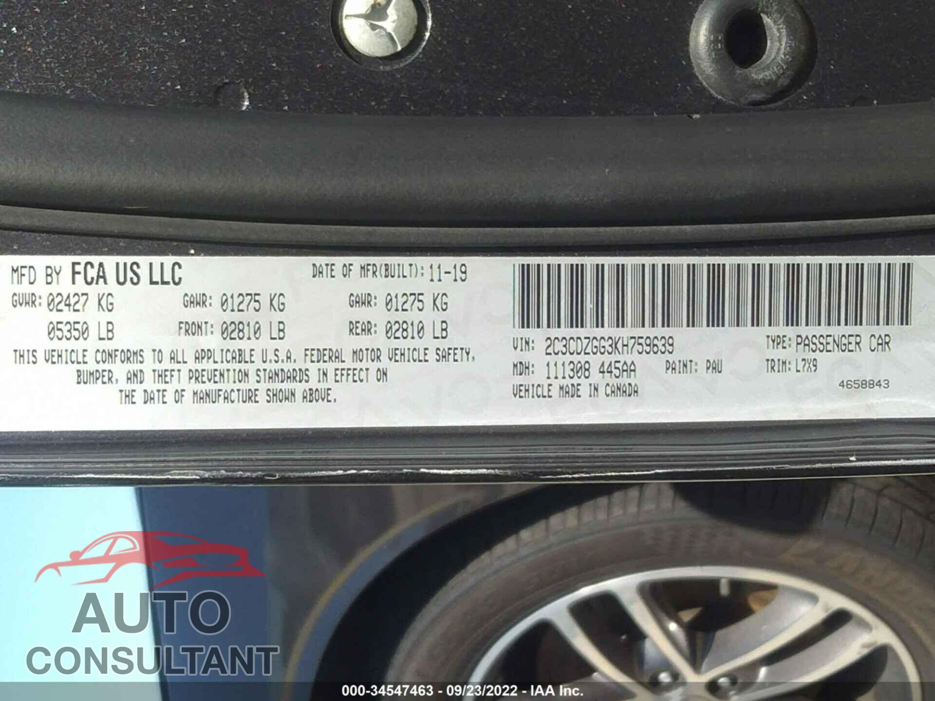 DODGE CHALLENGER 2019 - 2C3CDZGG3KH759639