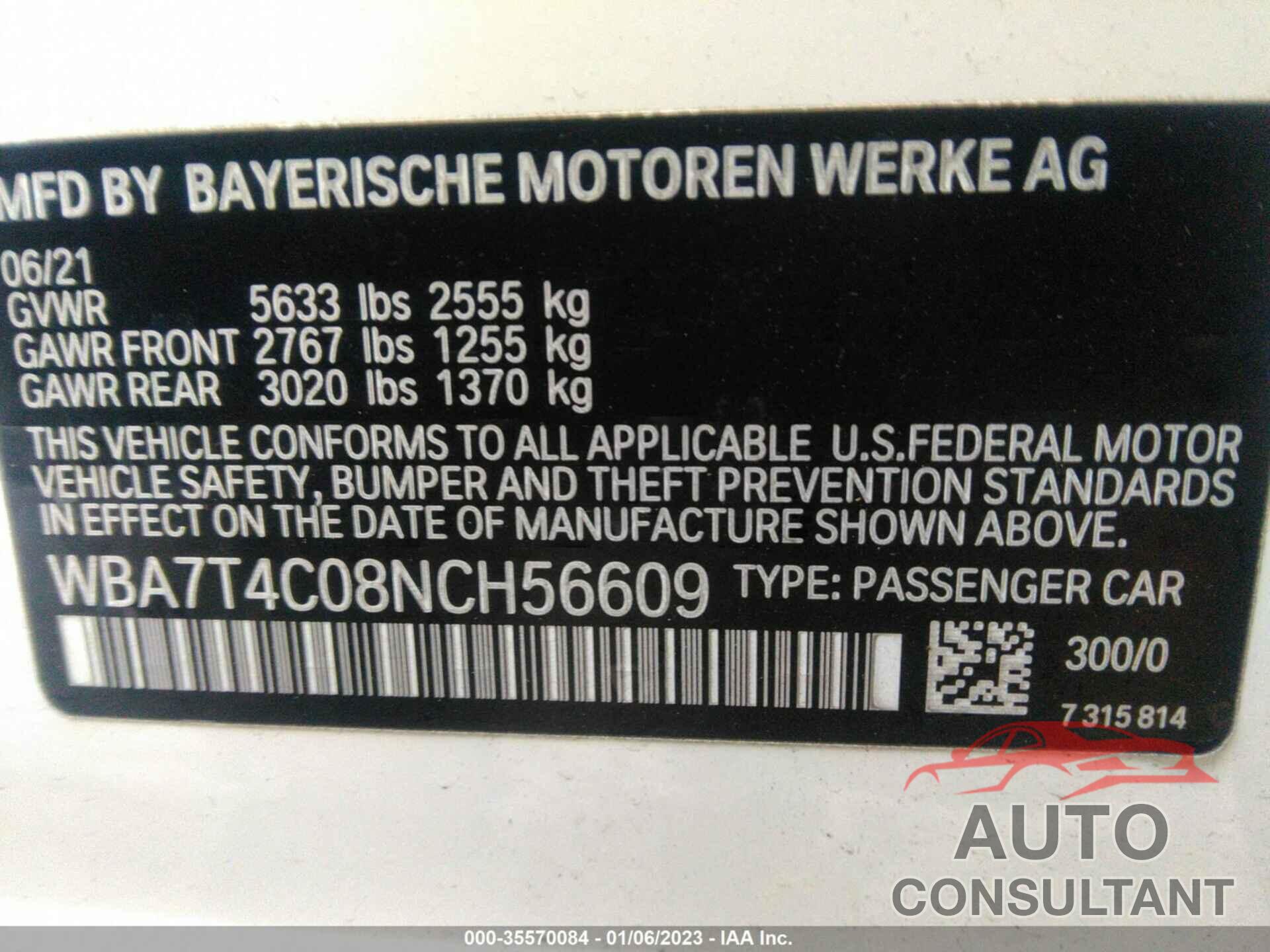 BMW 7 SERIES 2022 - WBA7T4C08NCH56609