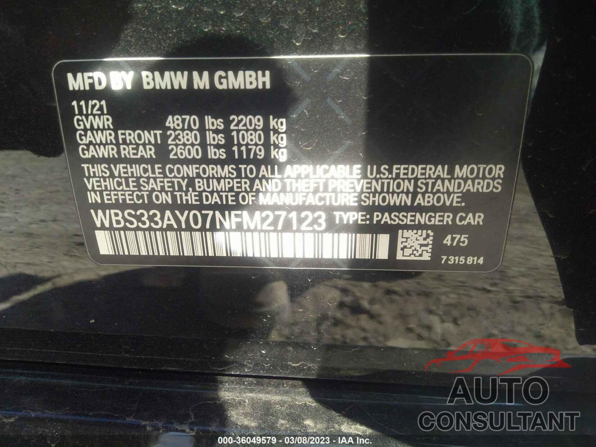 BMW M3 2022 - WBS33AY07NFM27123
