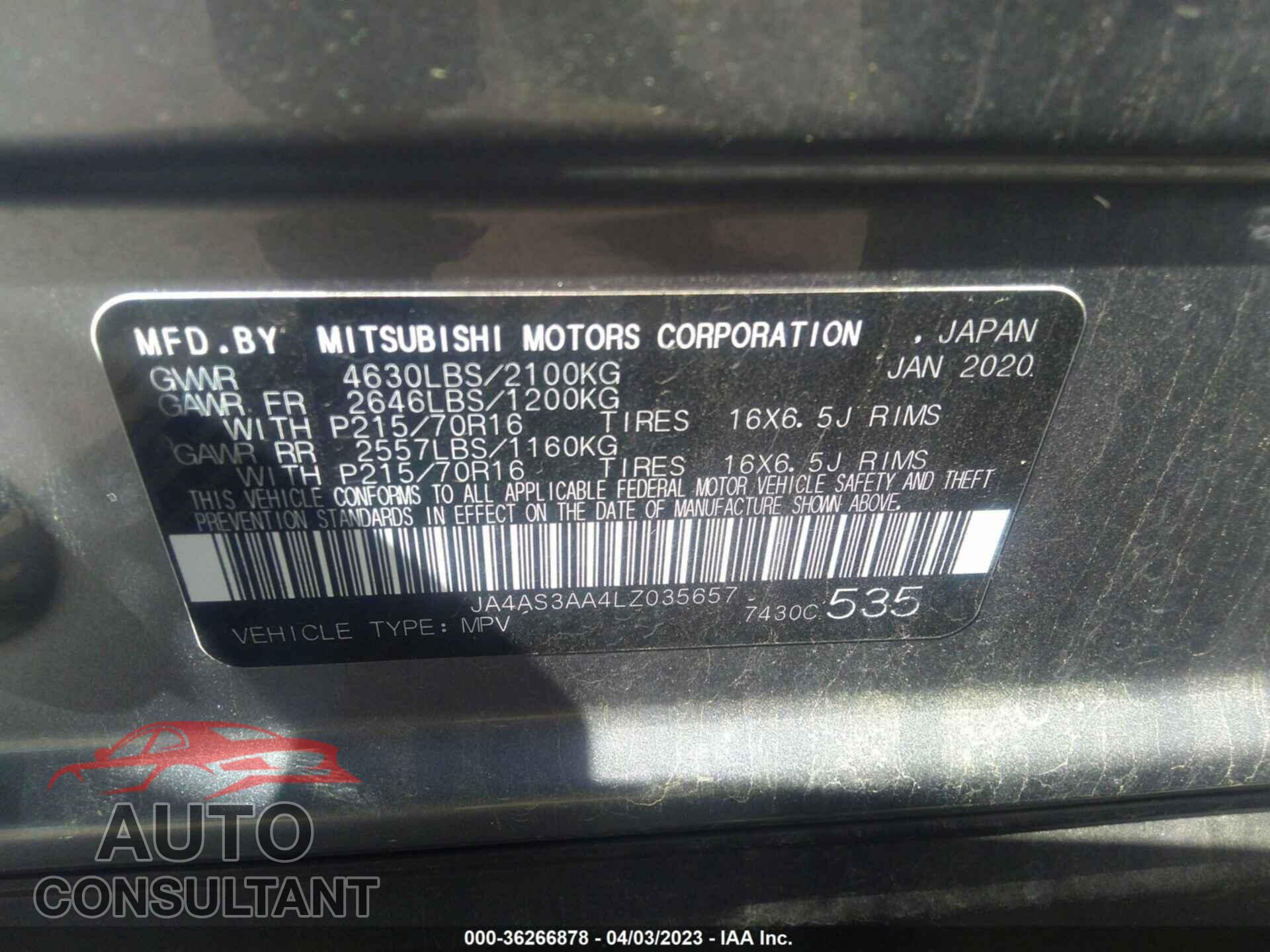 MITSUBISHI ECLIPSE CROSS 2020 - JA4AS3AA4LZ035657