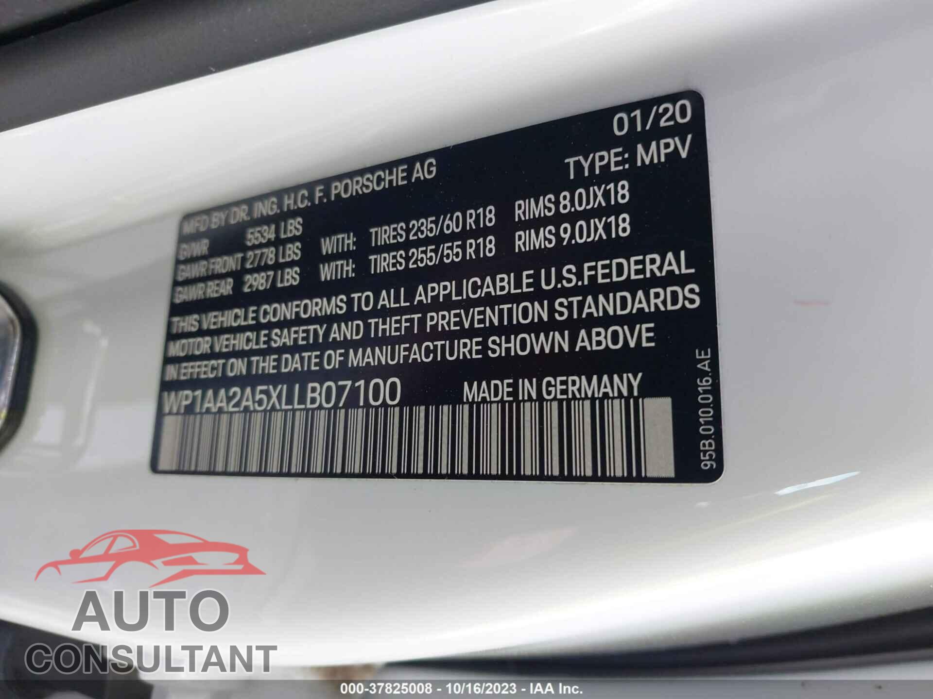 PORSCHE MACAN 2020 - WP1AA2A5XLLB07100