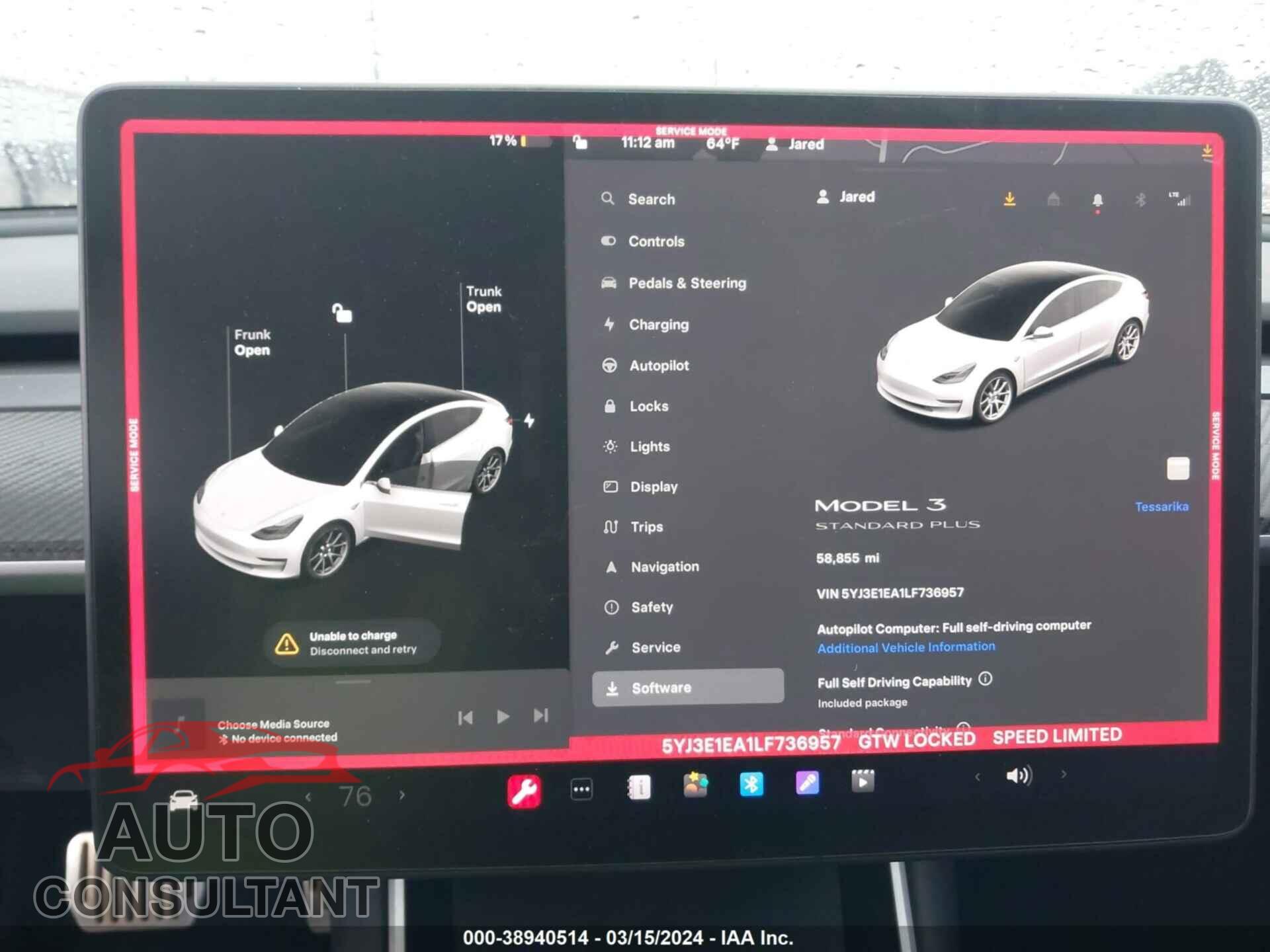 TESLA MODEL 3 2020 - 5YJ3E1EA1LF736957