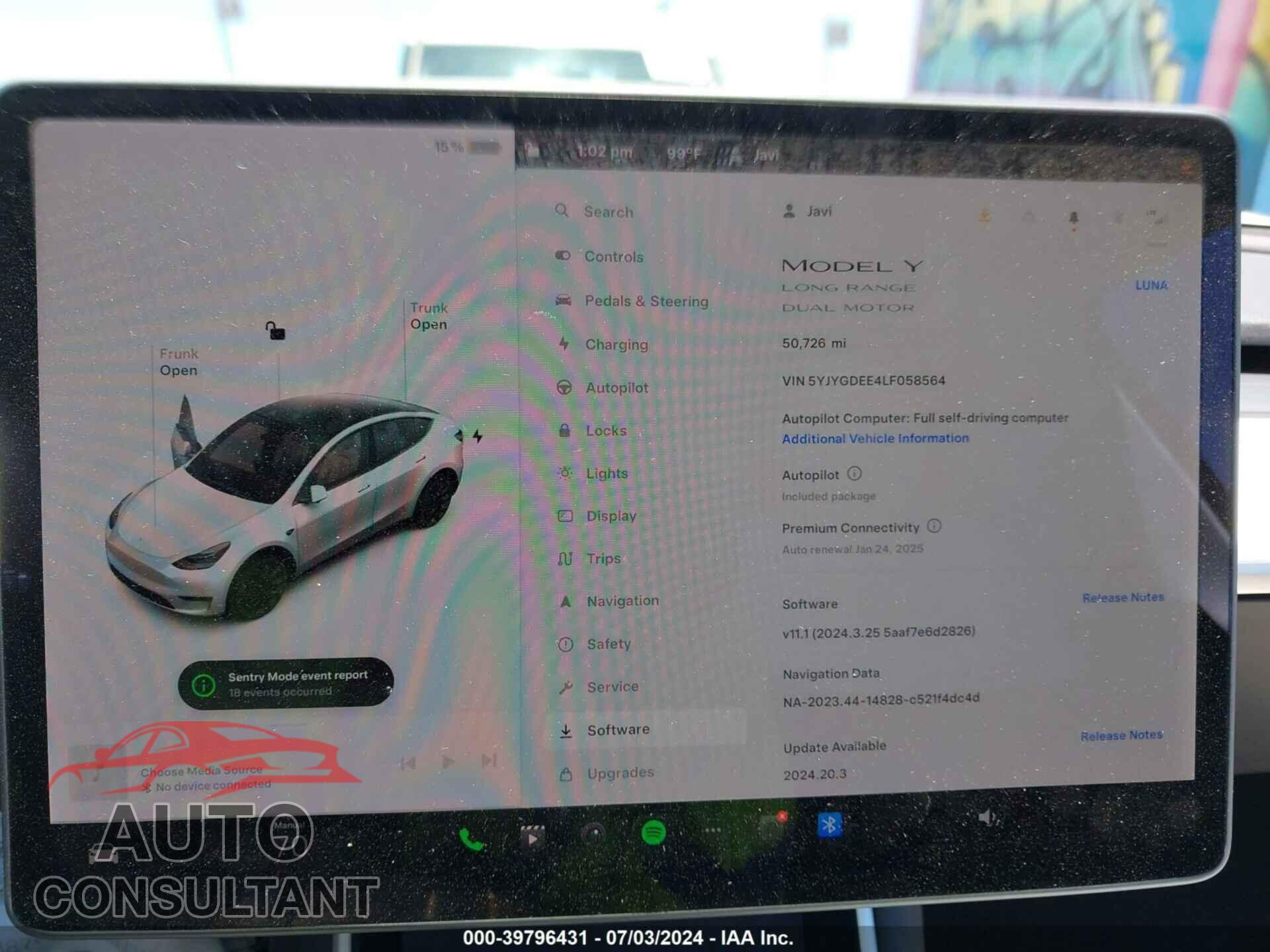 TESLA MODEL Y 2020 - 5YJYGDEE4LF058564