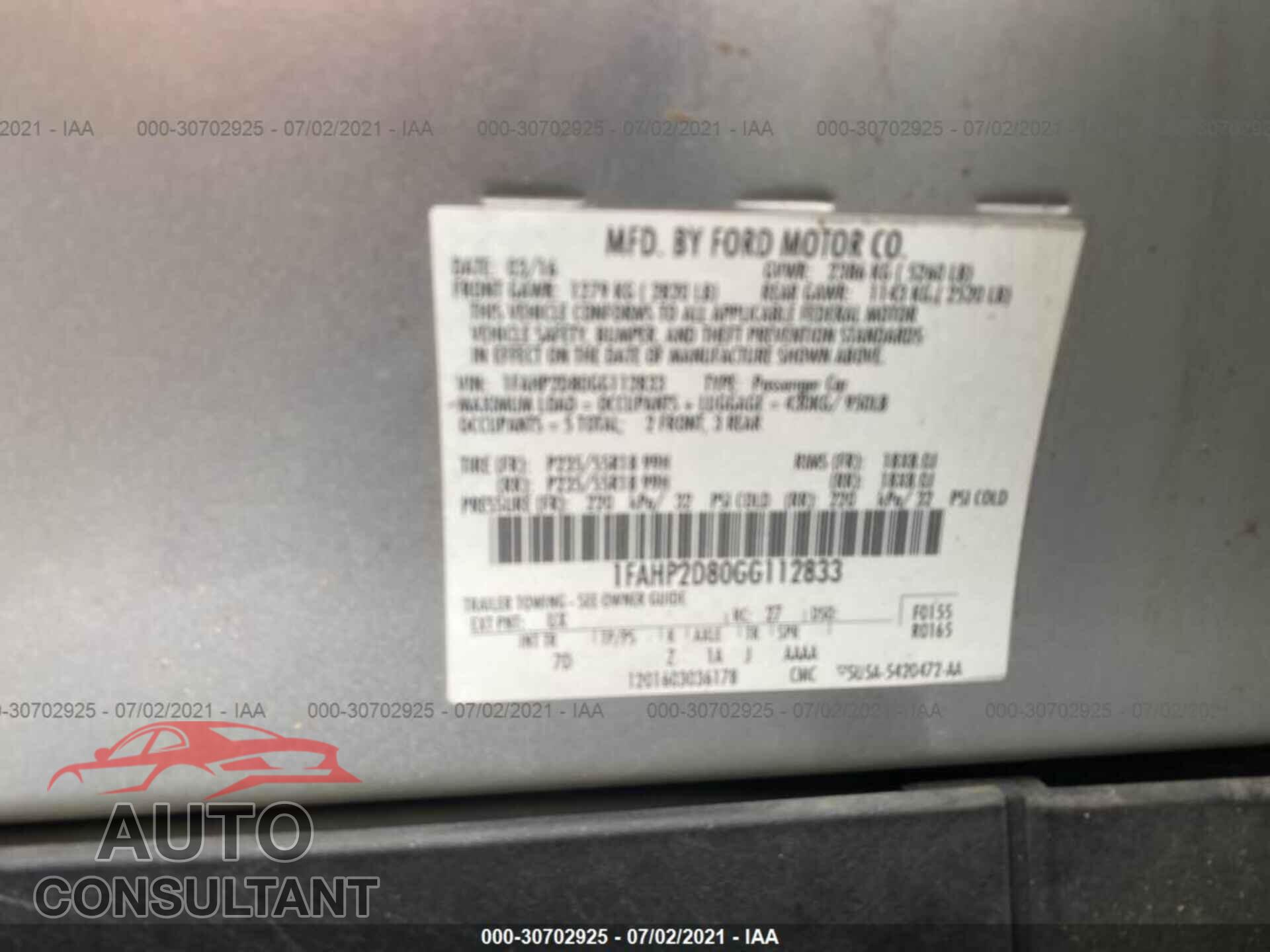 FORD TAURUS 2016 - 1FAHP2D80GG112833