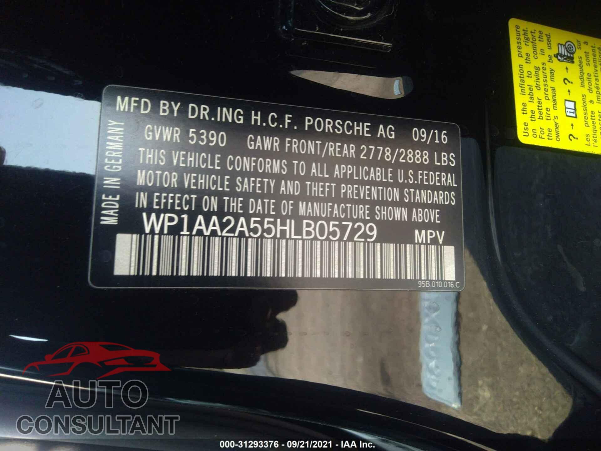 PORSCHE MACAN 2017 - WP1AA2A55HLB05729