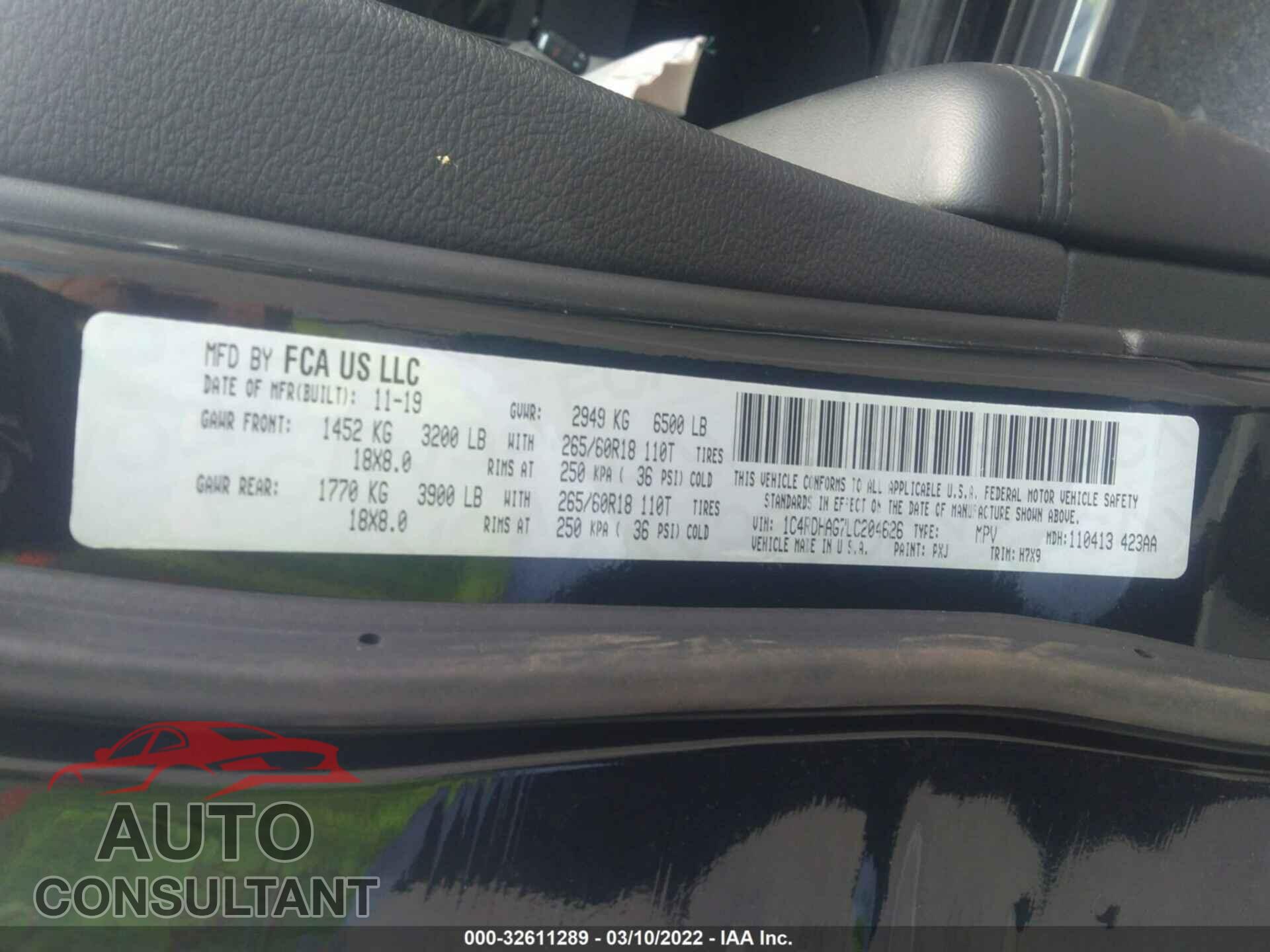 DODGE DURANGO 2020 - 1C4RDHAG7LC204626