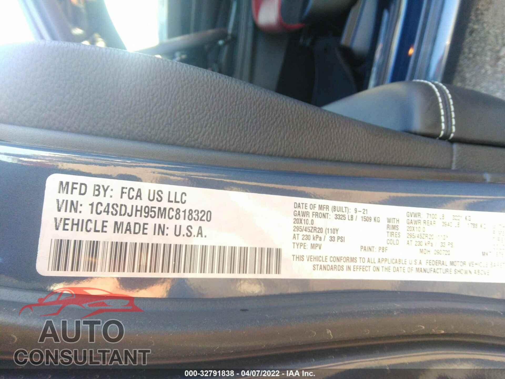 DODGE DURANGO 2021 - 1C4SDJH95MC818320