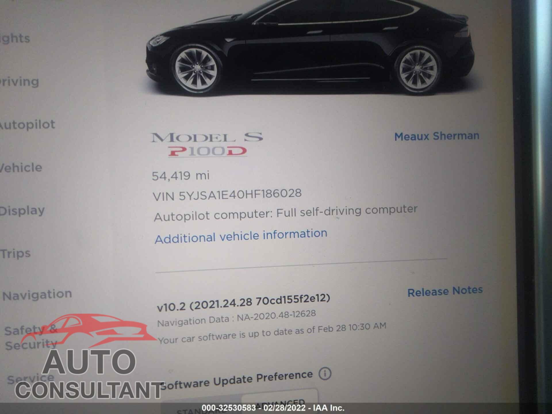TESLA MODEL S 2017 - 5YJSA1E40HF186028