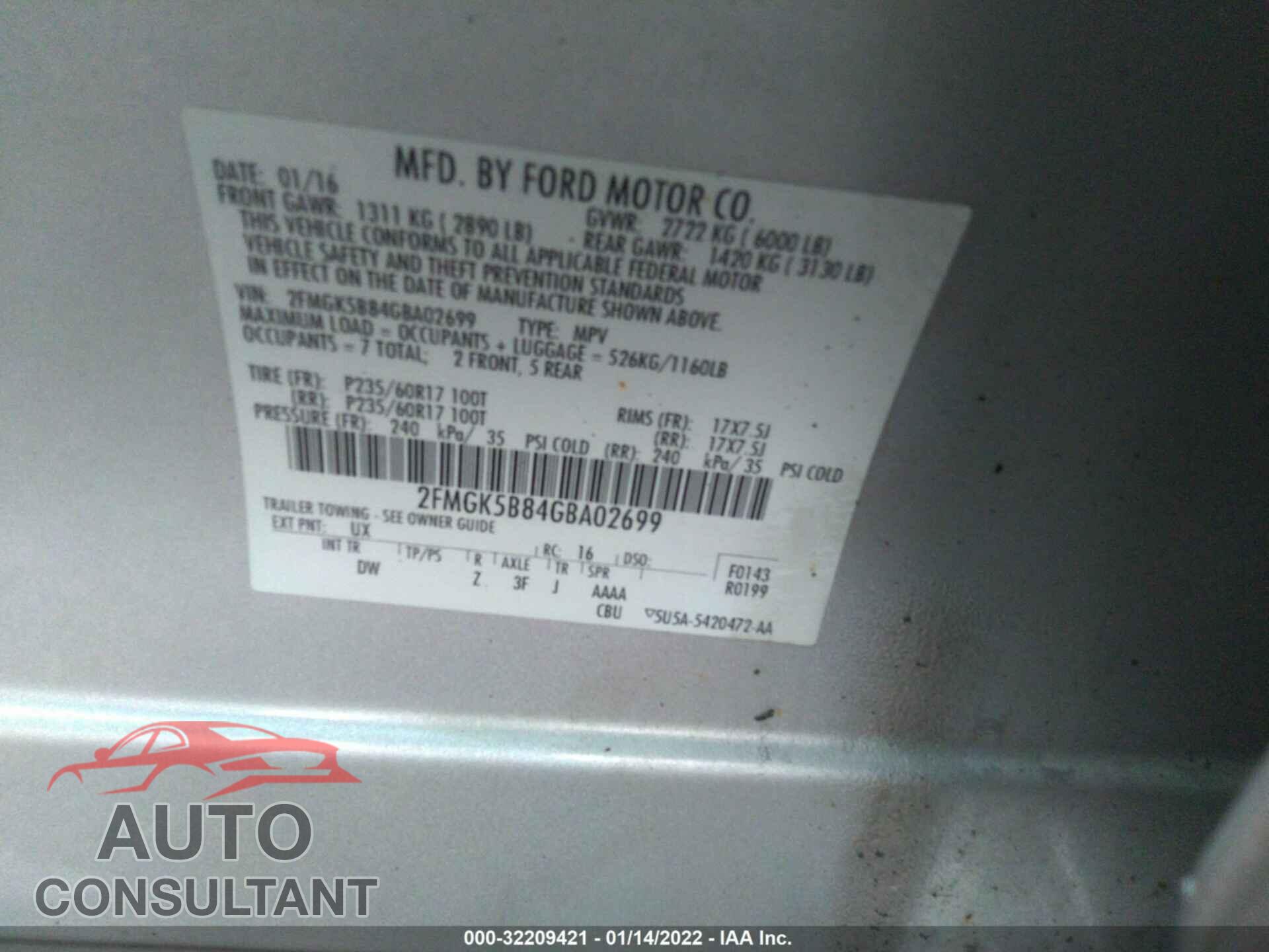 FORD FLEX 2016 - 2FMGK5B84GBA02699