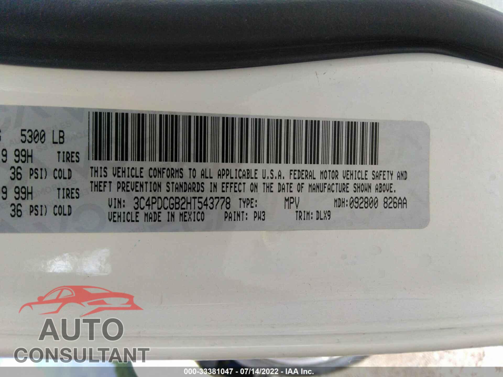 DODGE JOURNEY 2017 - 3C4PDCGB2HT543778