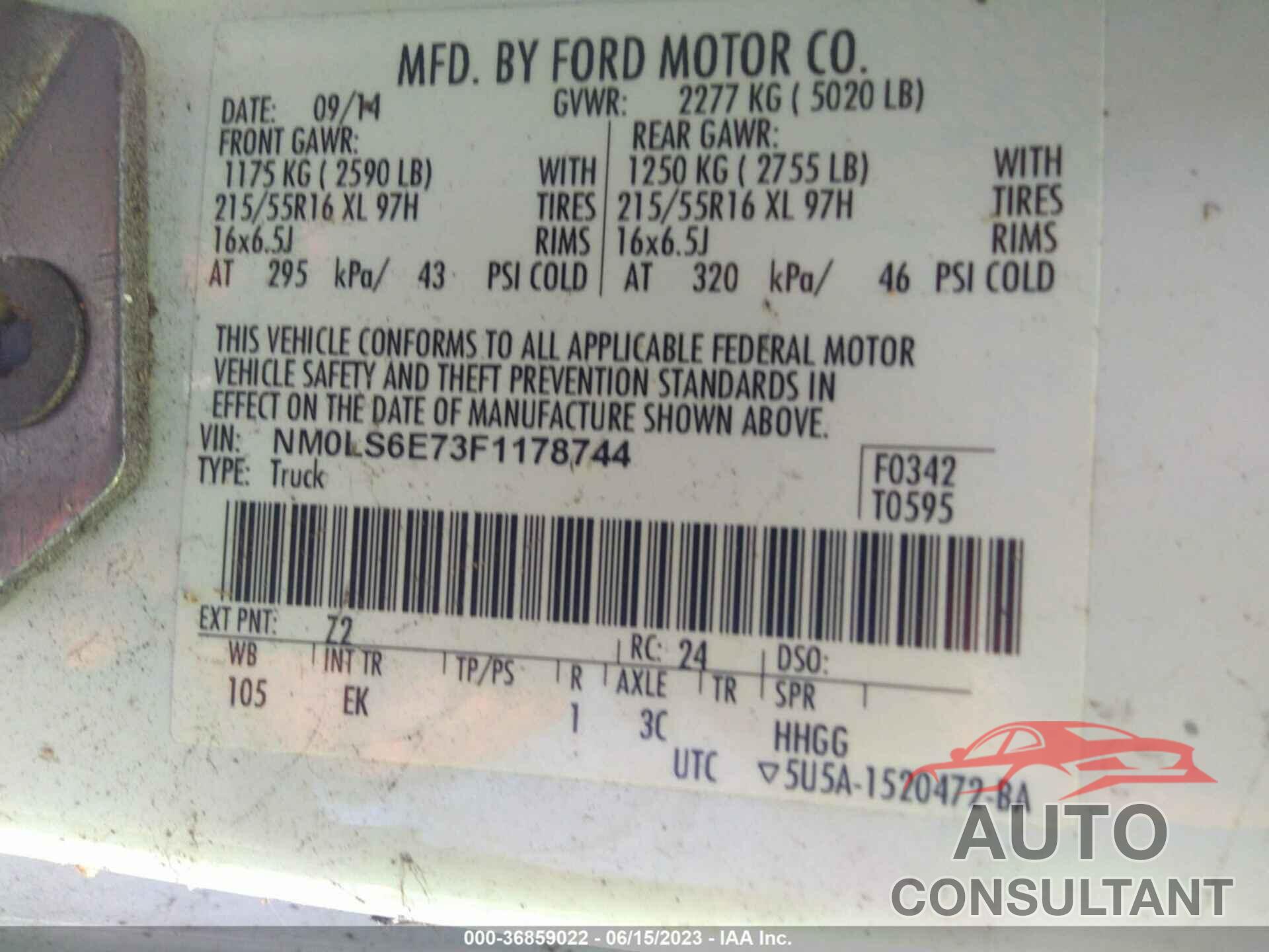 FORD TRANSIT CONNECT 2015 - NM0LS6E73F1178744