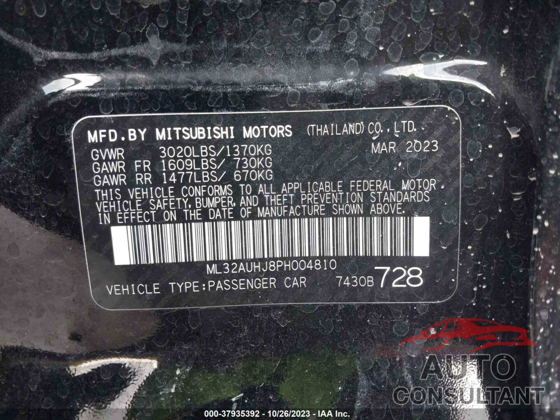 MITSUBISHI MIRAGE 2023 - ML32AUHJ8PH004810