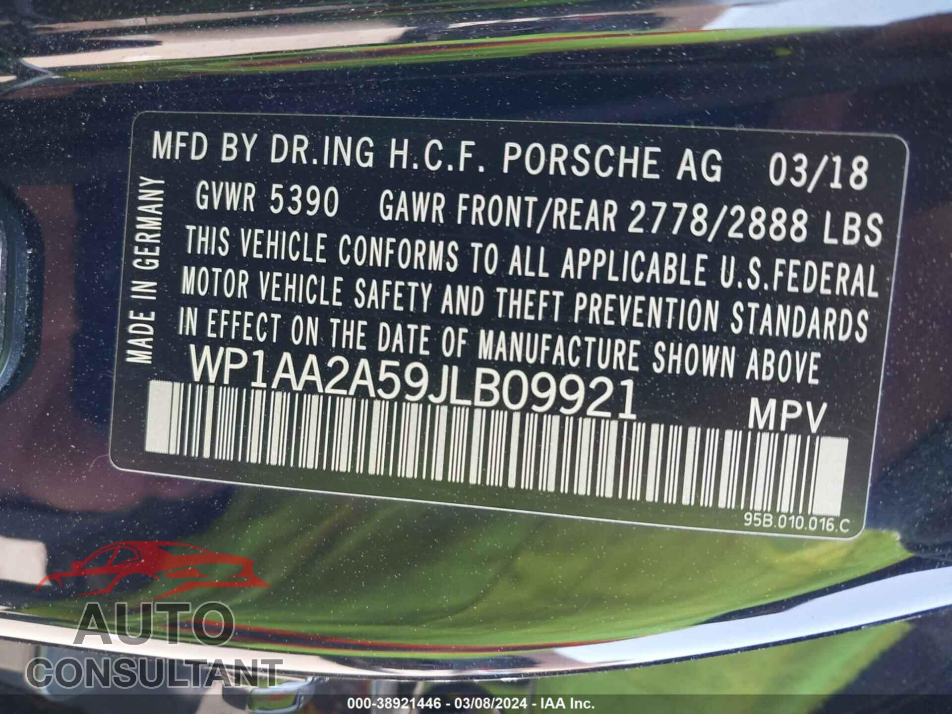 PORSCHE MACAN 2018 - WP1AA2A59JLB09921