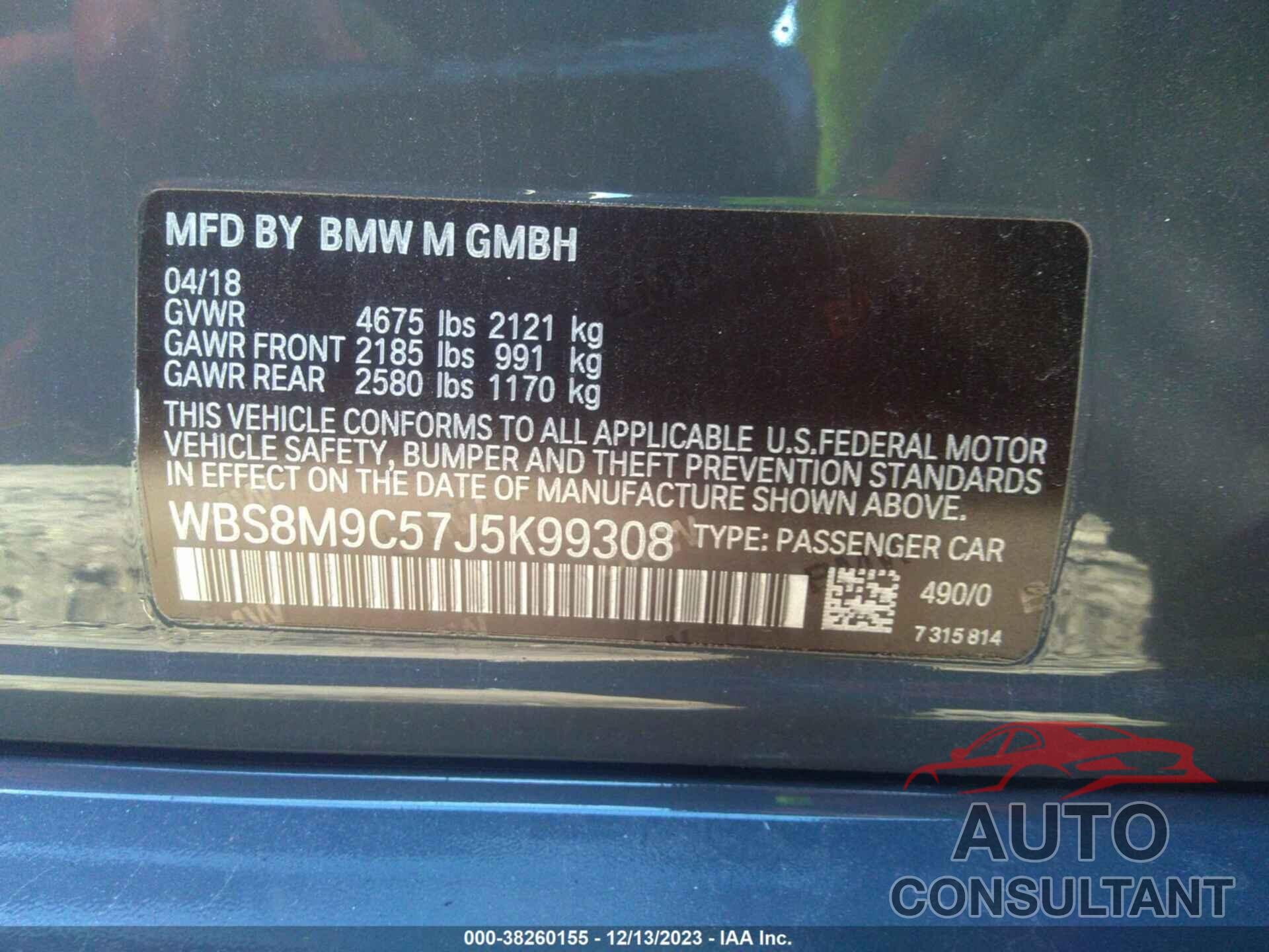 BMW M3 2018 - WBS8M9C57J5K99308