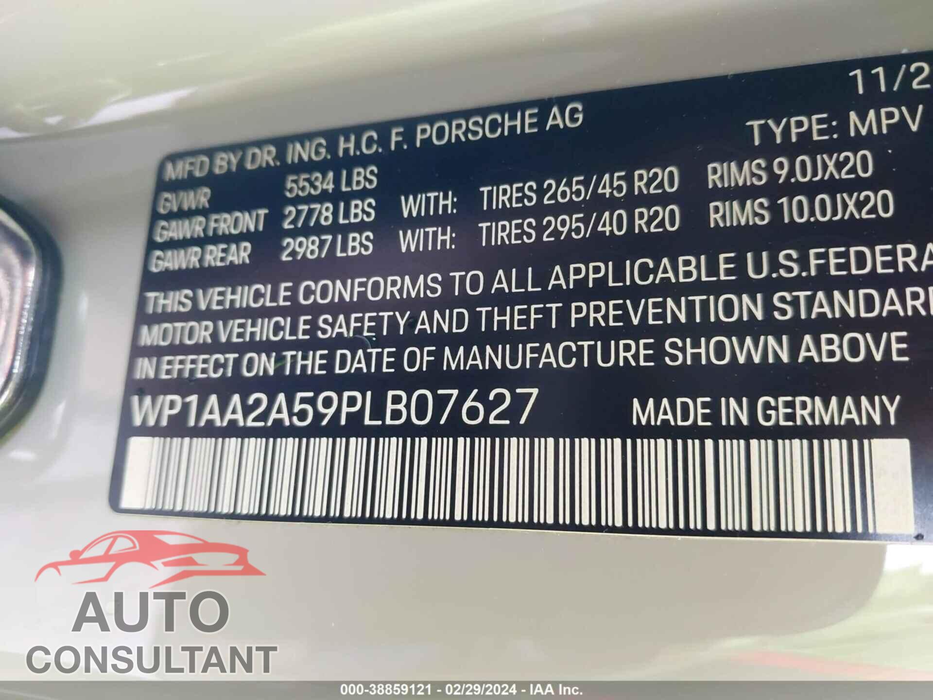 PORSCHE MACAN 2023 - WP1AA2A59PLB07627