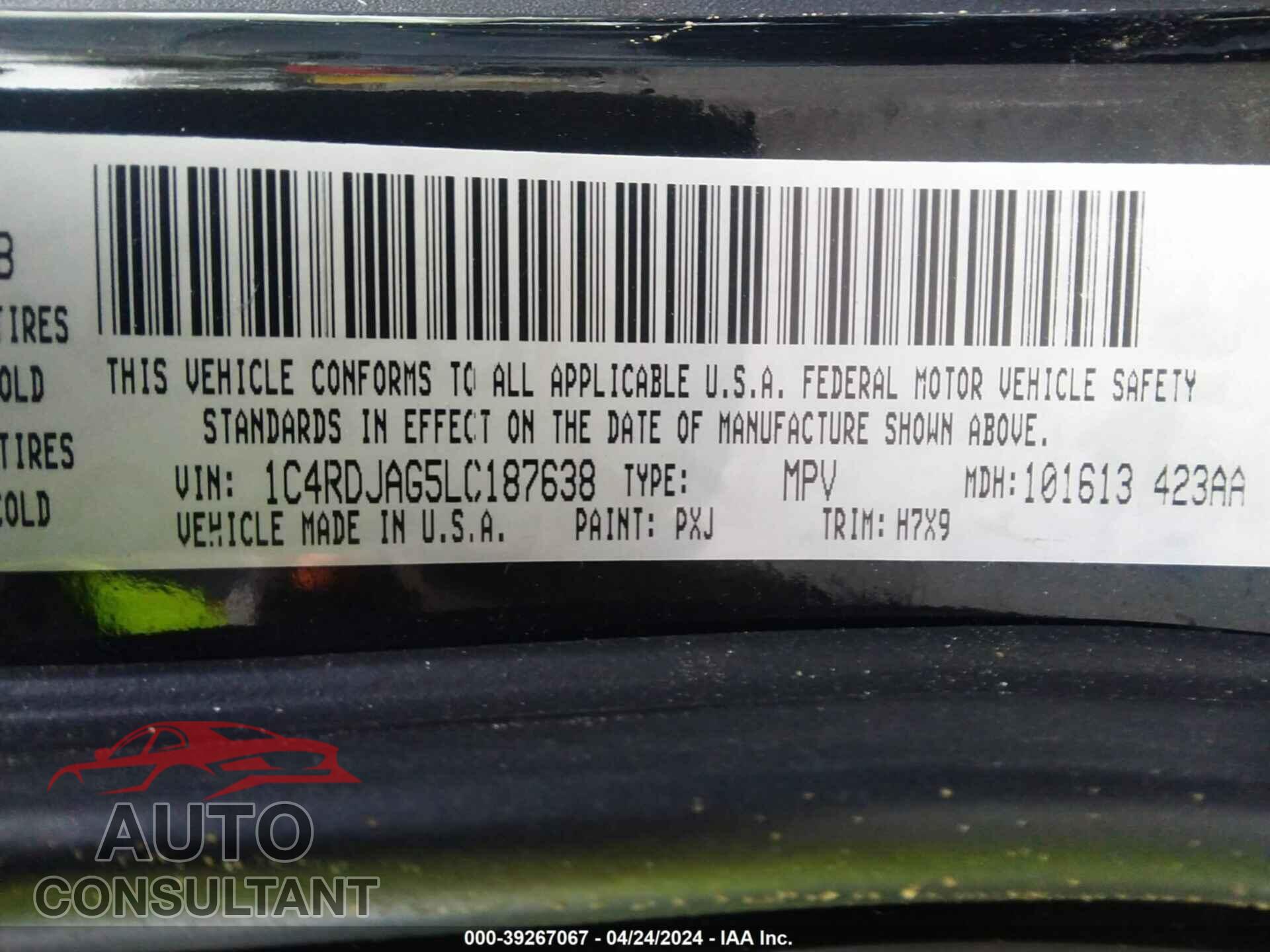 DODGE DURANGO 2020 - 1C4RDJAG5LC187638
