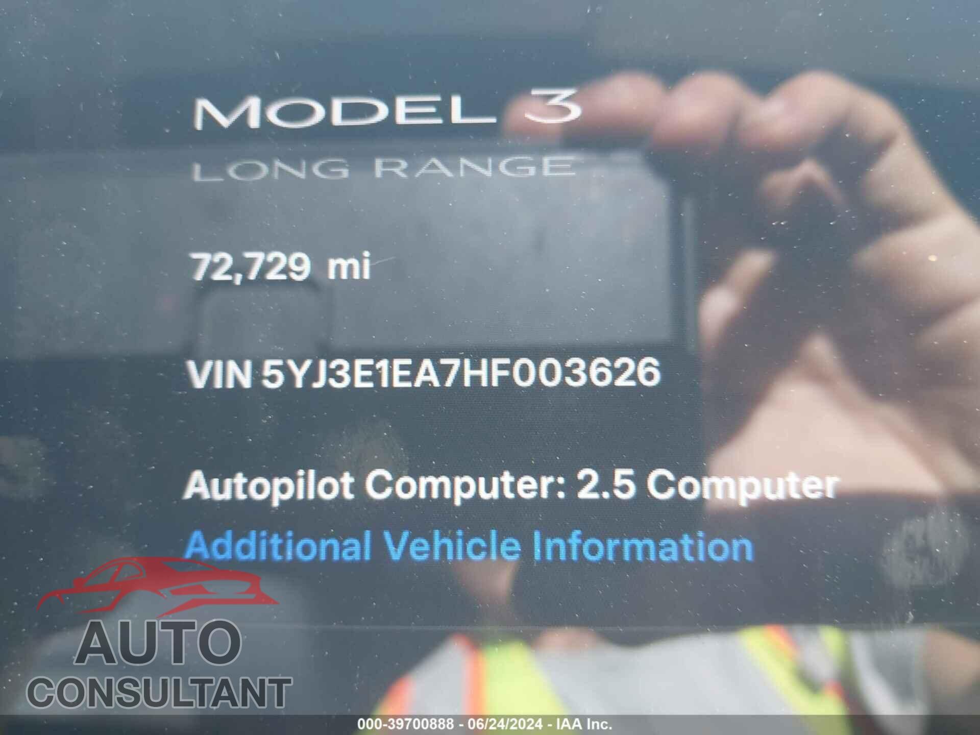 TESLA MODEL 3 2017 - 5YJ3E1EA7HF003626