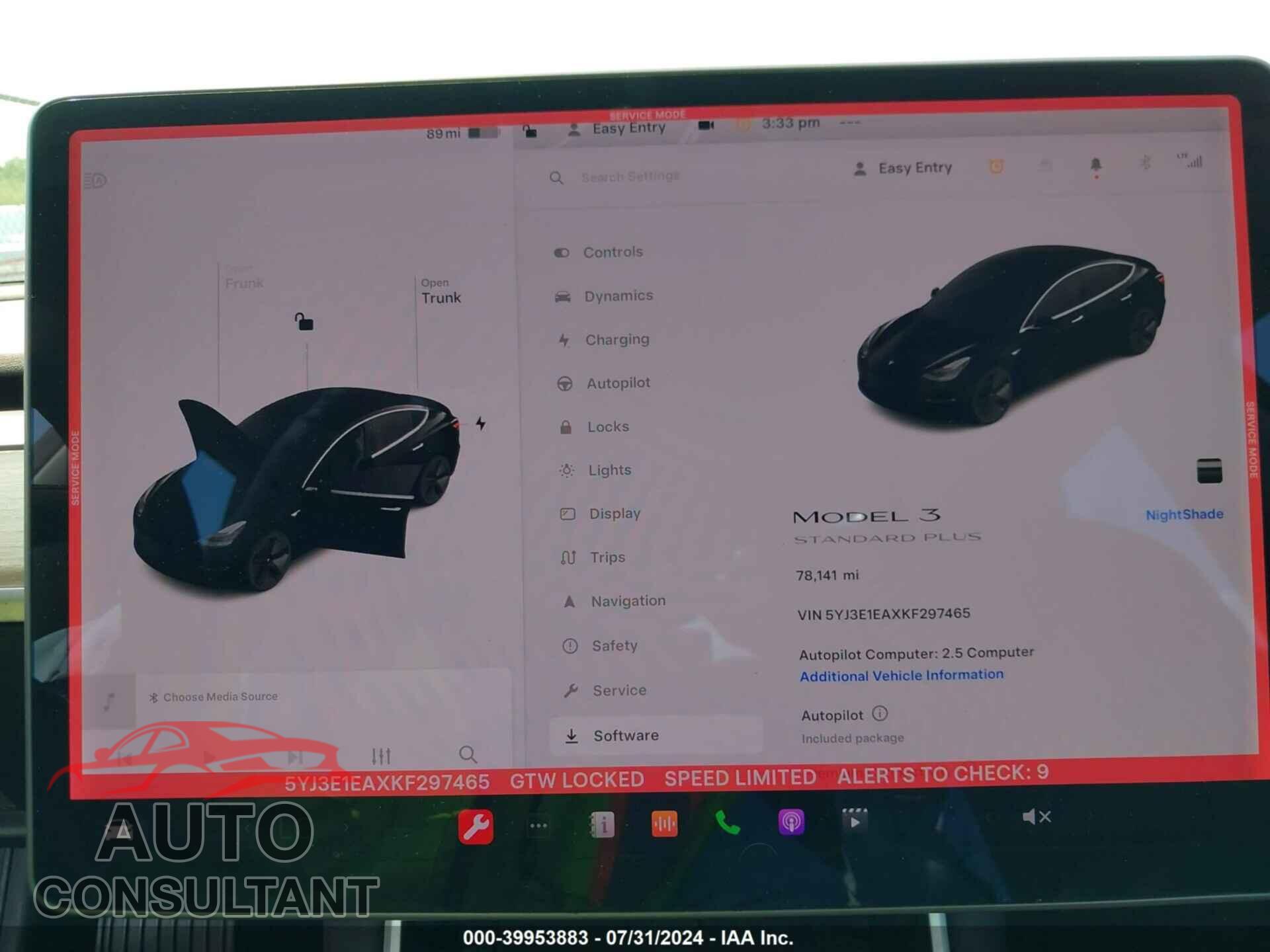 TESLA MODEL 3 2019 - 5YJ3E1EAXKF297465