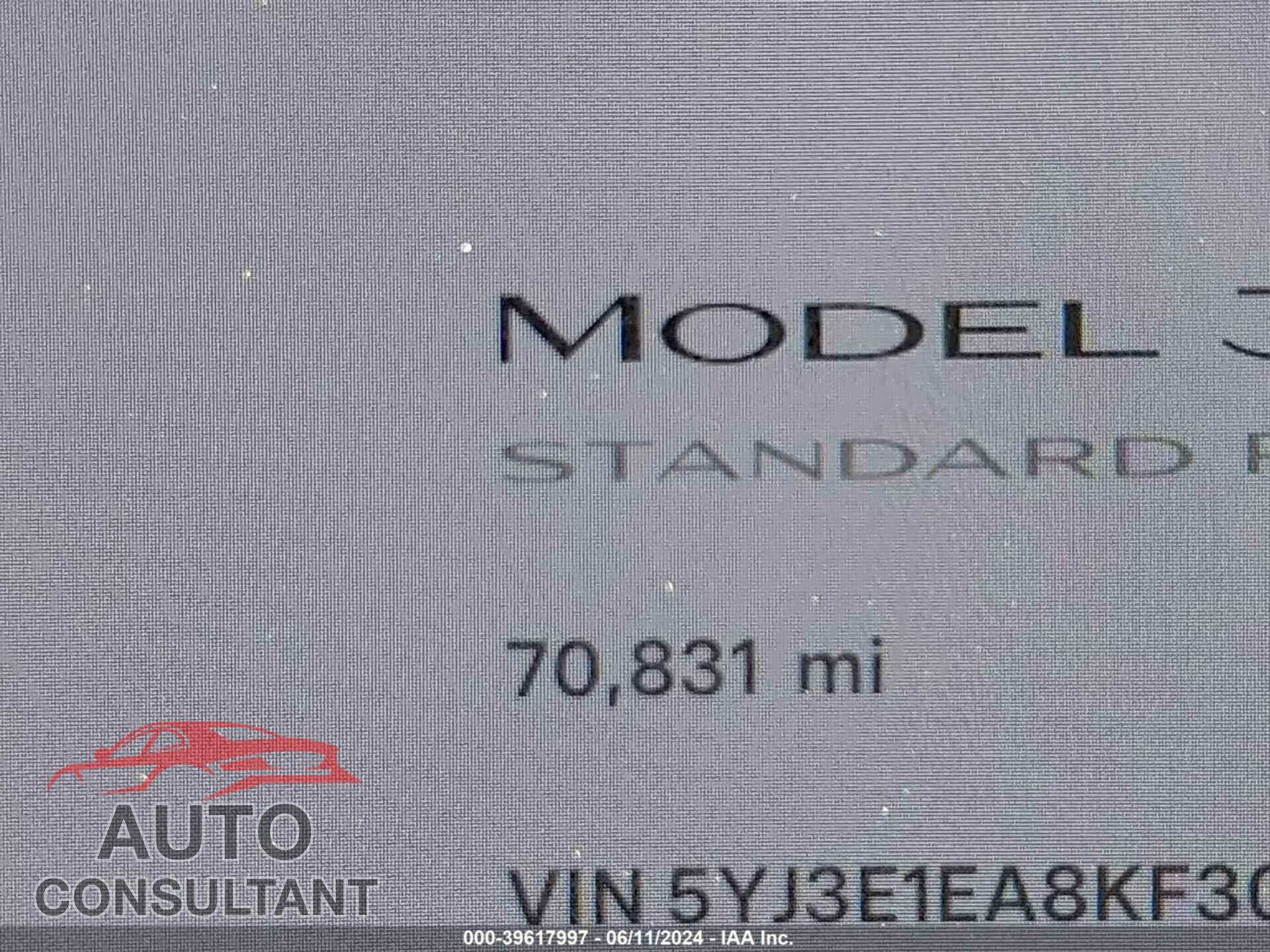 TESLA MODEL 3 2019 - 5YJ3E1EA8KF308947