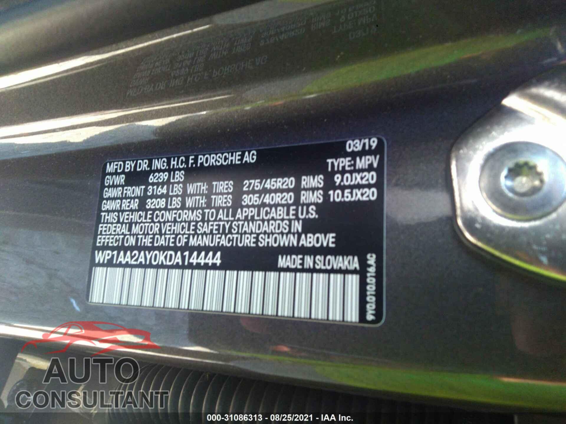 PORSCHE CAYENNE 2019 - WP1AA2AY0KDA14444