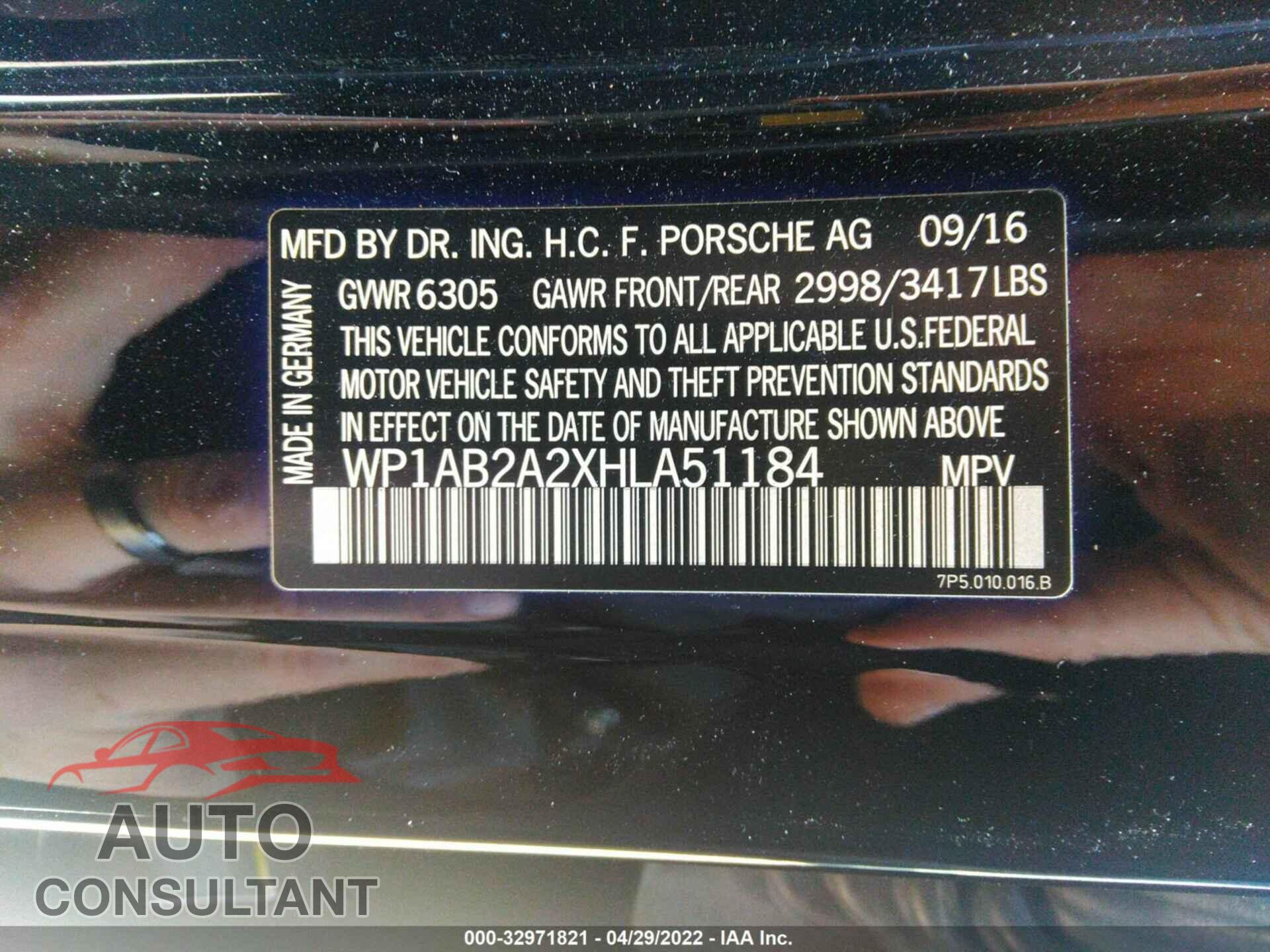 PORSCHE CAYENNE 2017 - WP1AB2A2XHLA51184