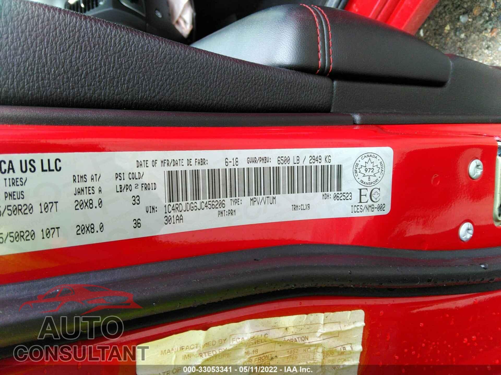 DODGE DURANGO 2018 - 1C4RDJDG6JC456206