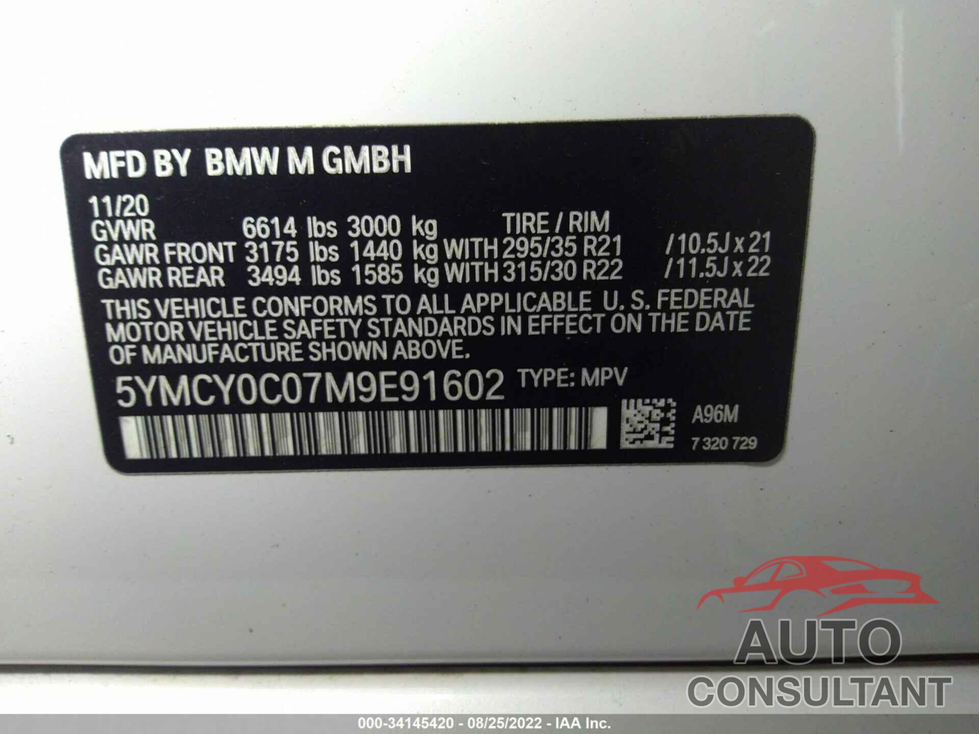 BMW X6 M 2021 - 5YMCY0C07M9E91602