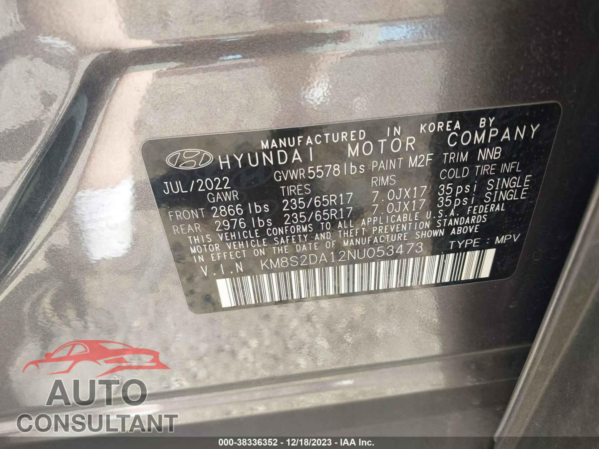 HYUNDAI SANTA FE HYBRID 2022 - KM8S2DA12NU053473