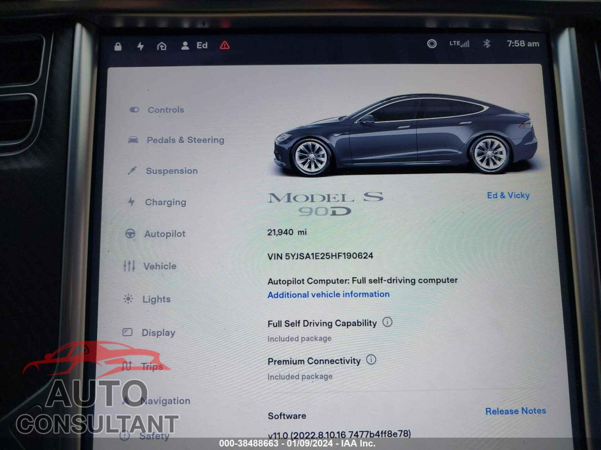 TESLA MODEL S 2017 - 5YJSA1E25HF190624