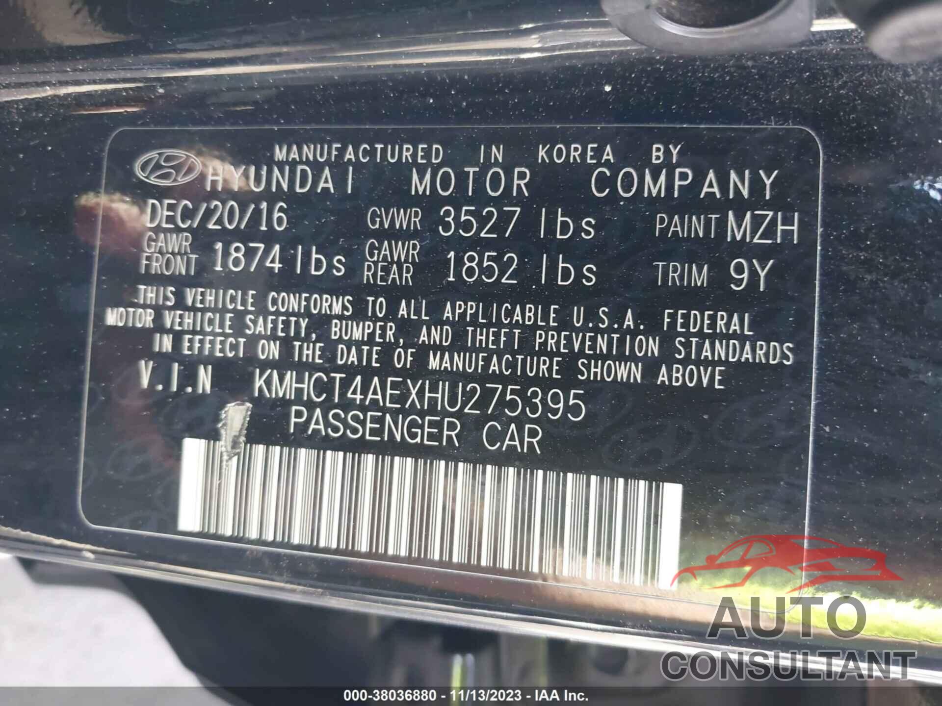 HYUNDAI ACCENT 2017 - KMHCT4AEXHU275395