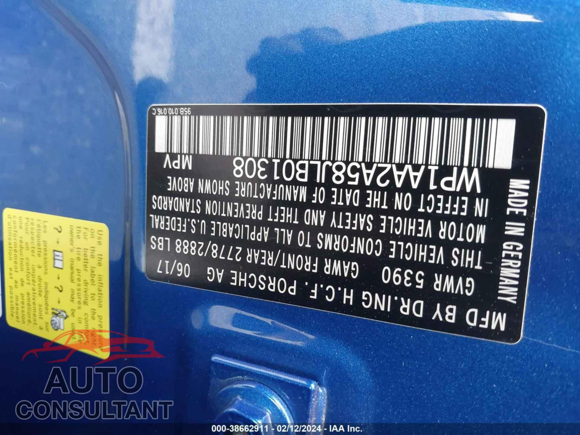 PORSCHE MACAN 2018 - WP1AA2A58JLB01308