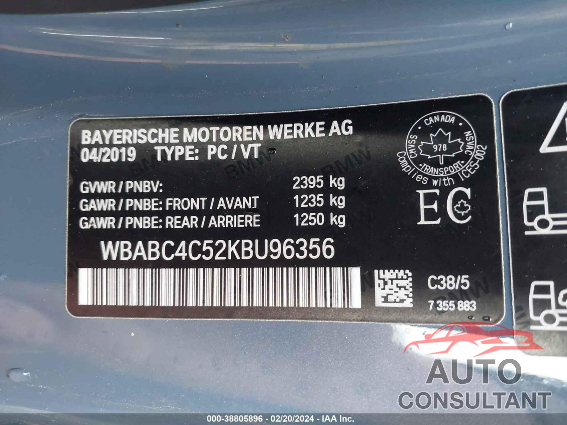 BMW M850I 2019 - WBABC4C52KBU96356