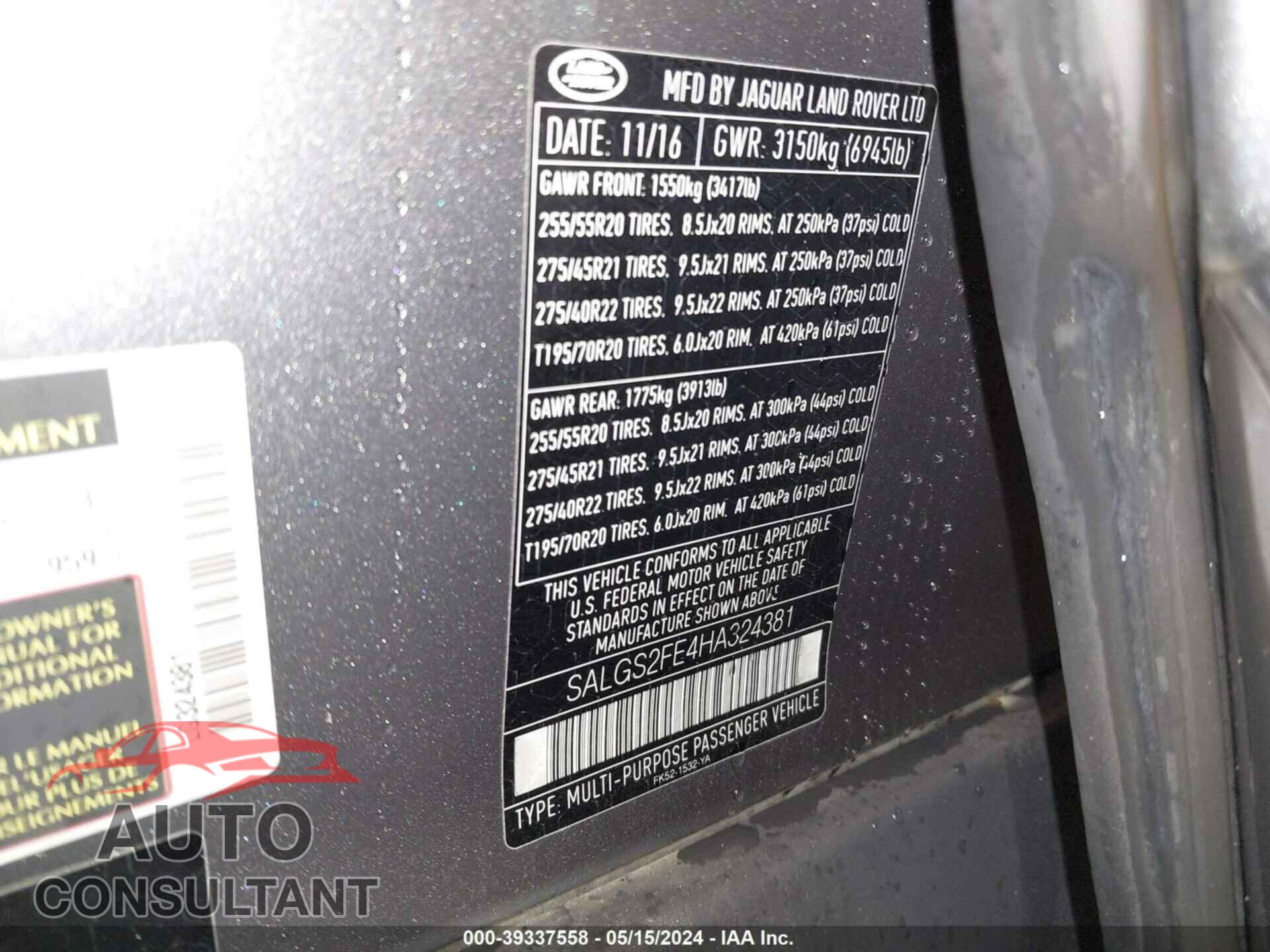 LAND ROVER RANGE ROVER 2017 - SALGS2FE4HA324381