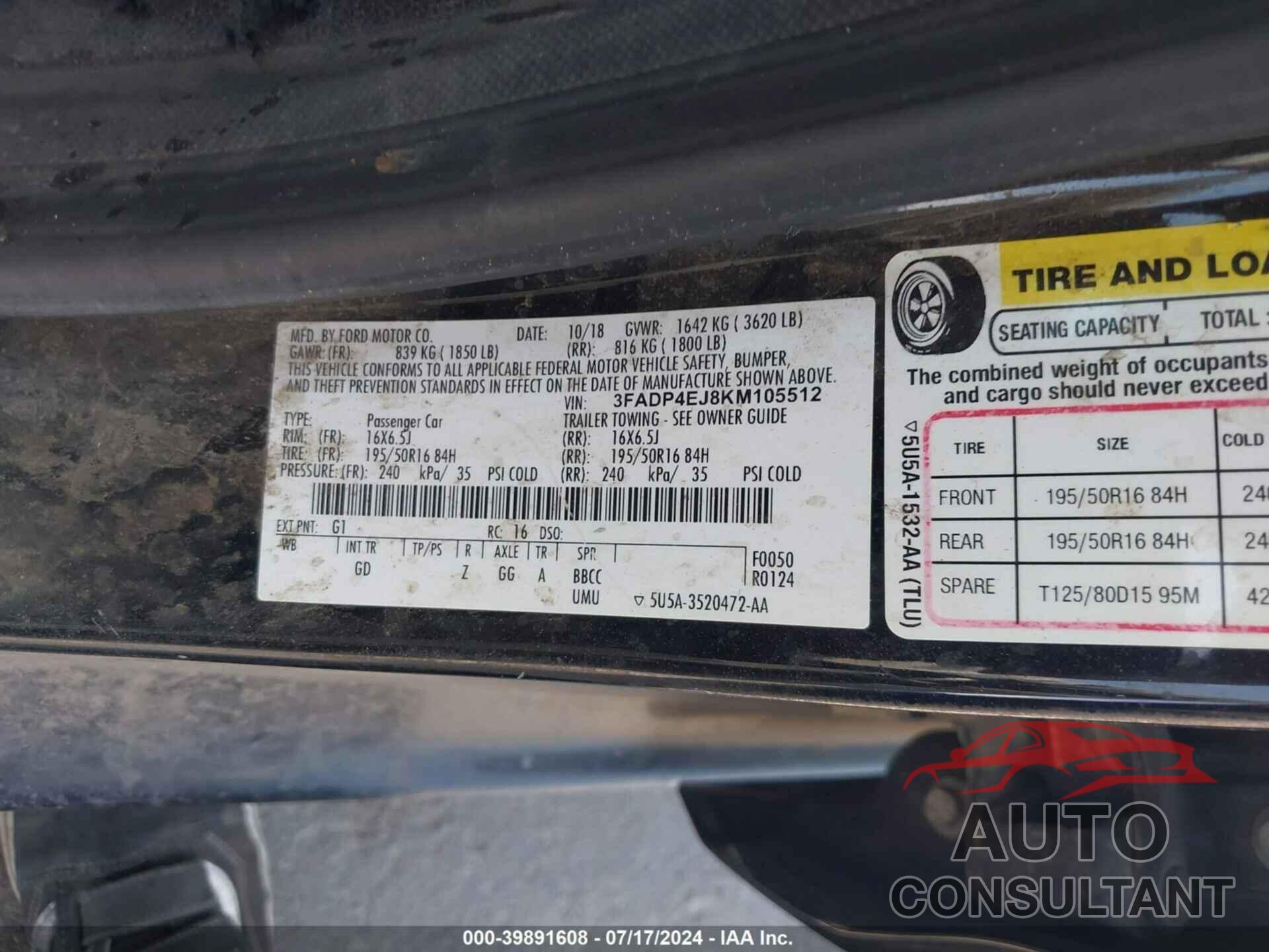 FORD FIESTA 2019 - 3FADP4EJ8KM105512
