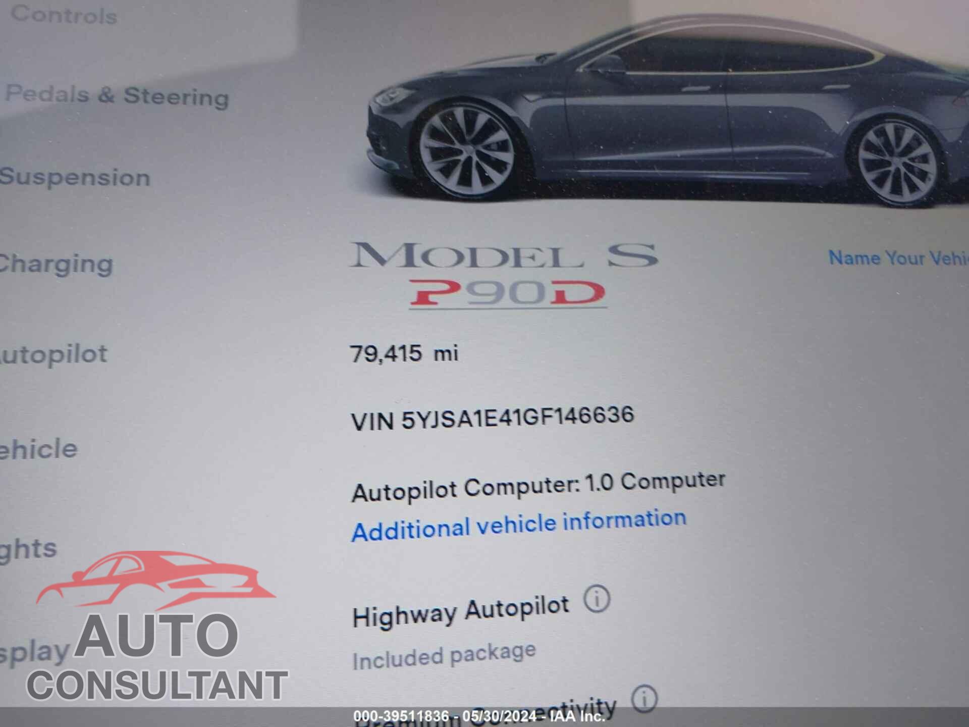 TESLA MODEL S 2016 - 5YJSA1E41GF146636