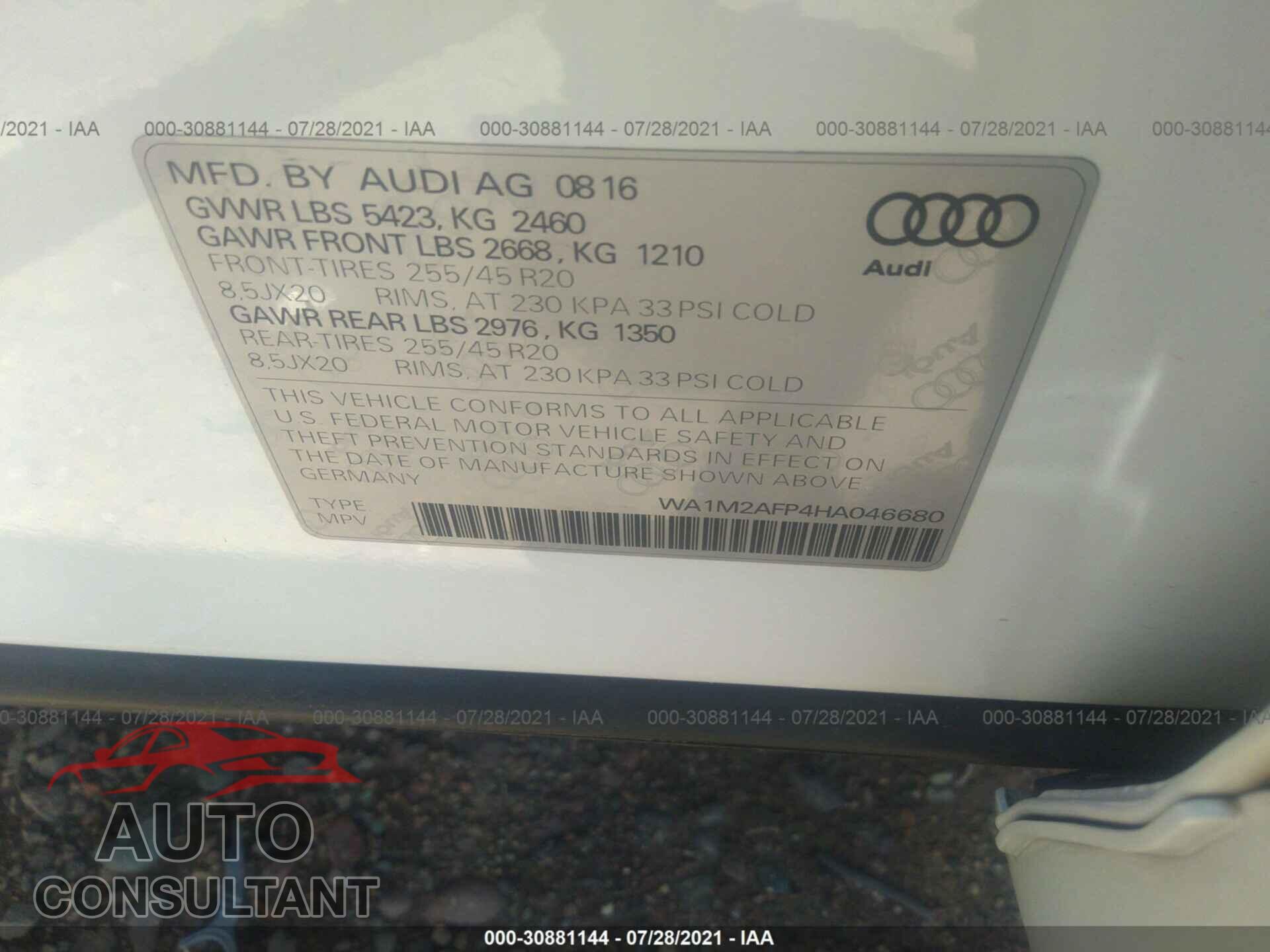 AUDI Q5 2017 - WA1M2AFP4HA046680