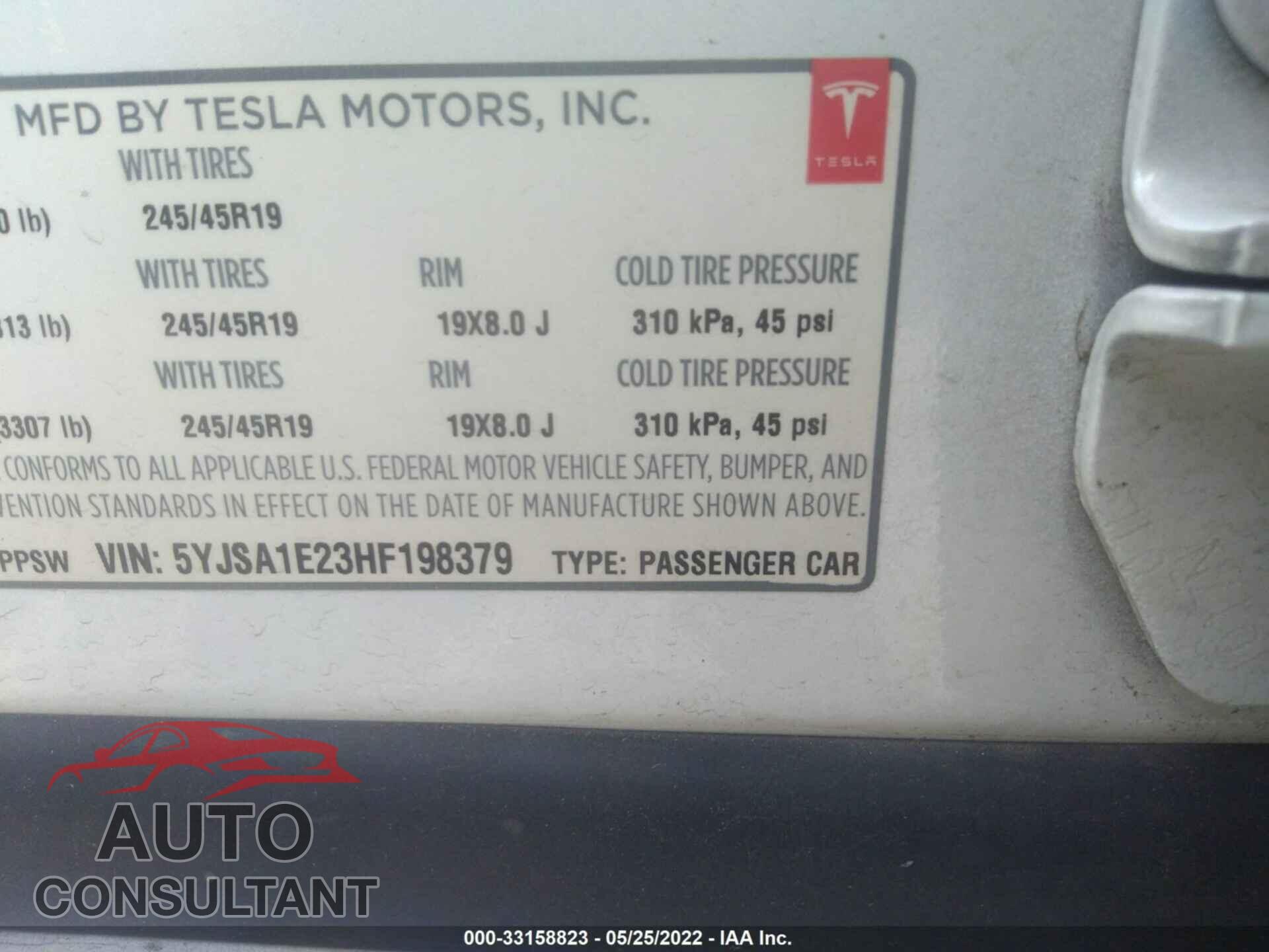 TESLA MODEL S 2017 - 5YJSA1E23HF198379
