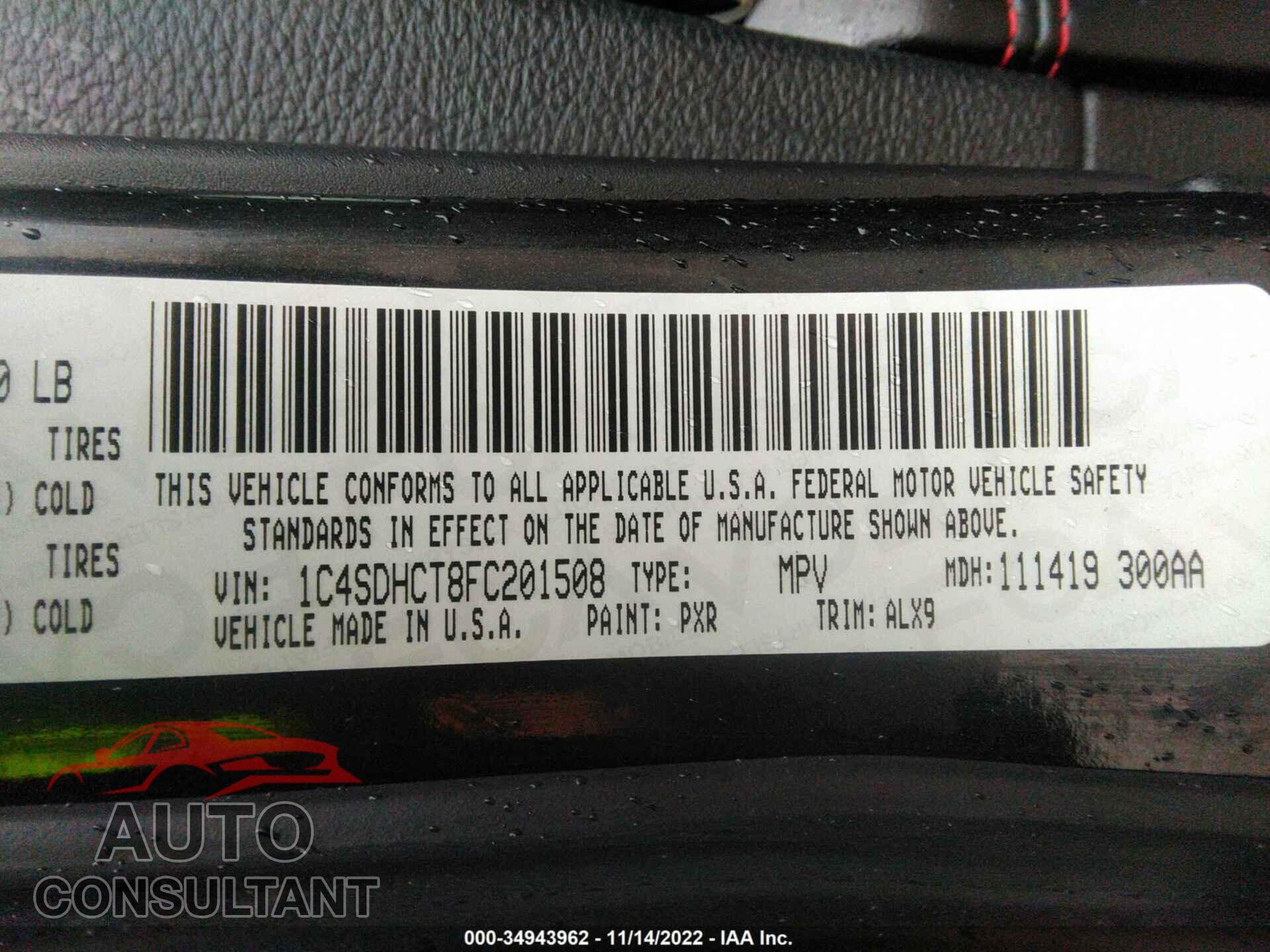 DODGE DURANGO 2015 - 1C4SDHCT8FC201508