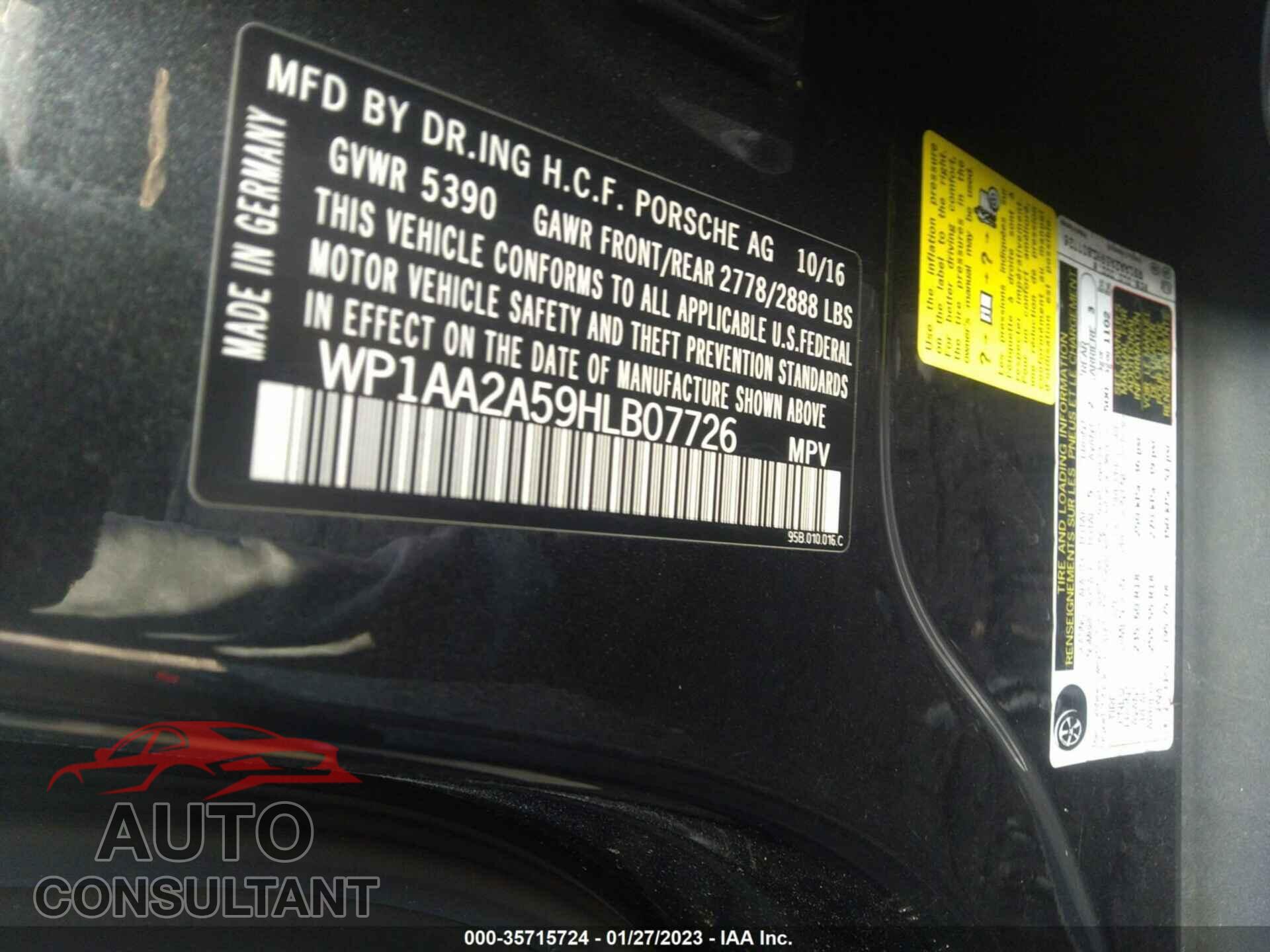 PORSCHE MACAN 2017 - WP1AA2A59HLB07726