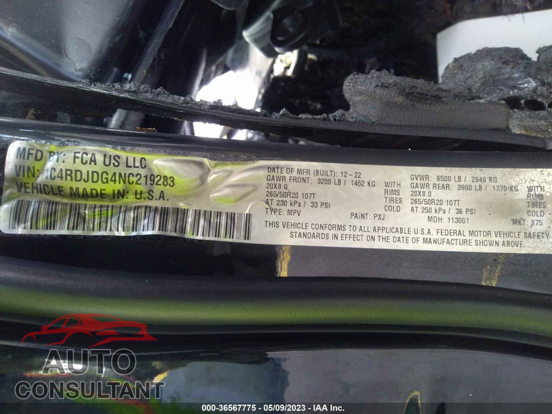 DODGE DURANGO 2022 - 1C4RDJDG4NC219283